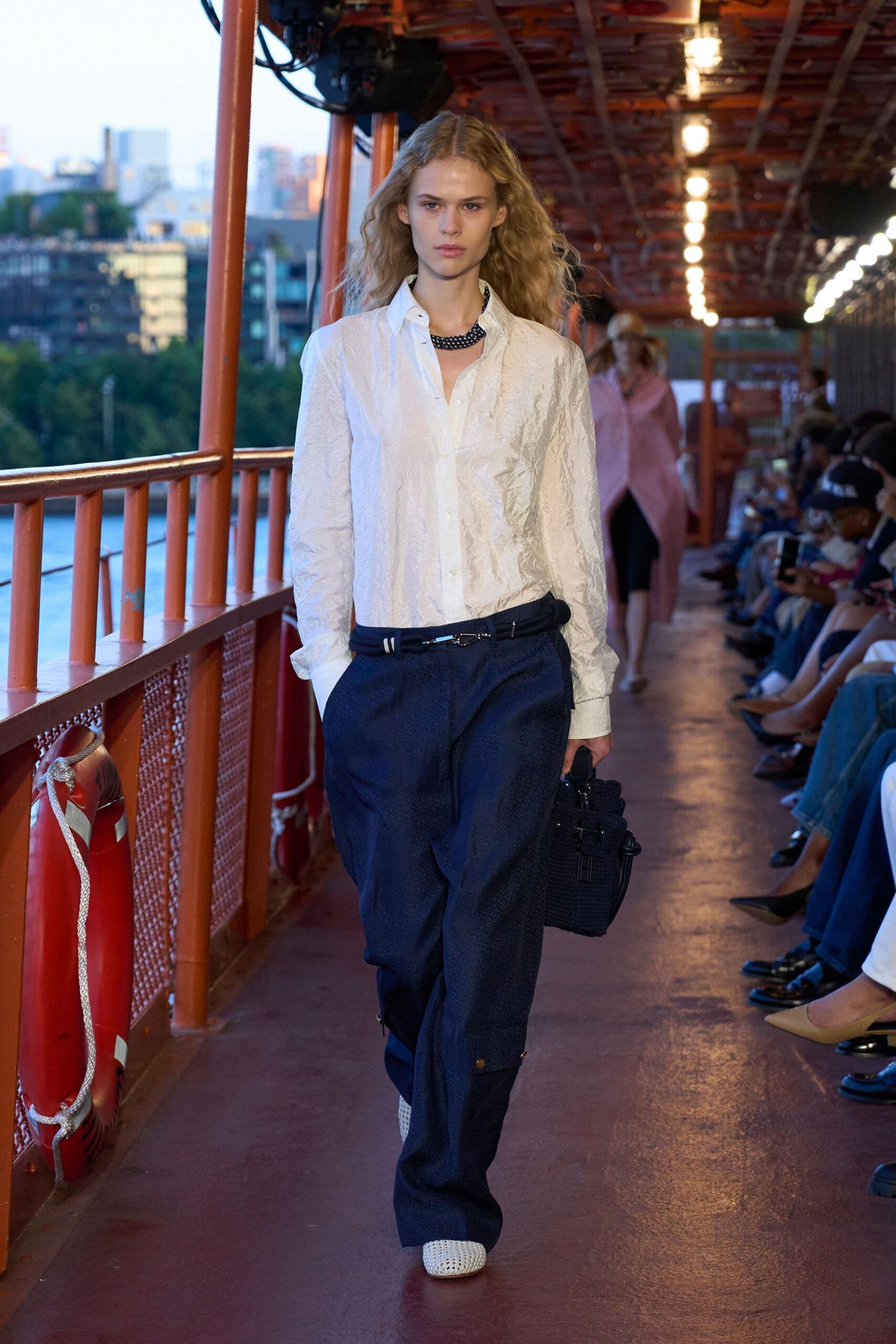 white cotton long-sleeve collared relaxed embroidered shirt