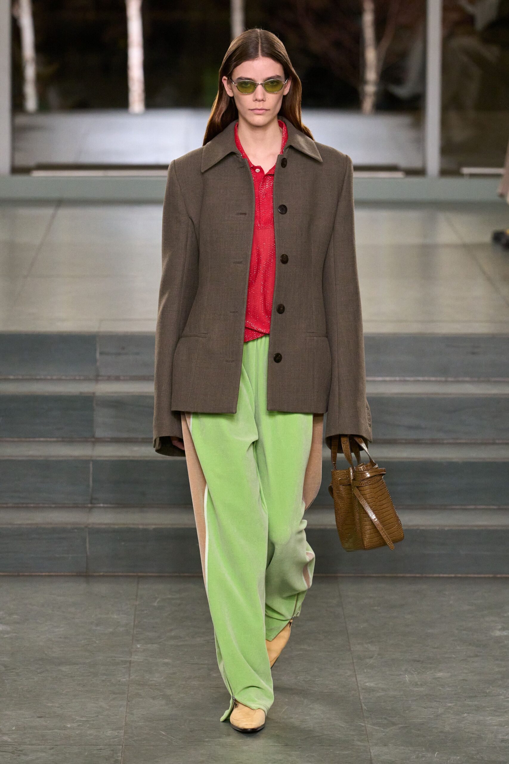 brown wool long-sleeve collared oversized buttoned blazer