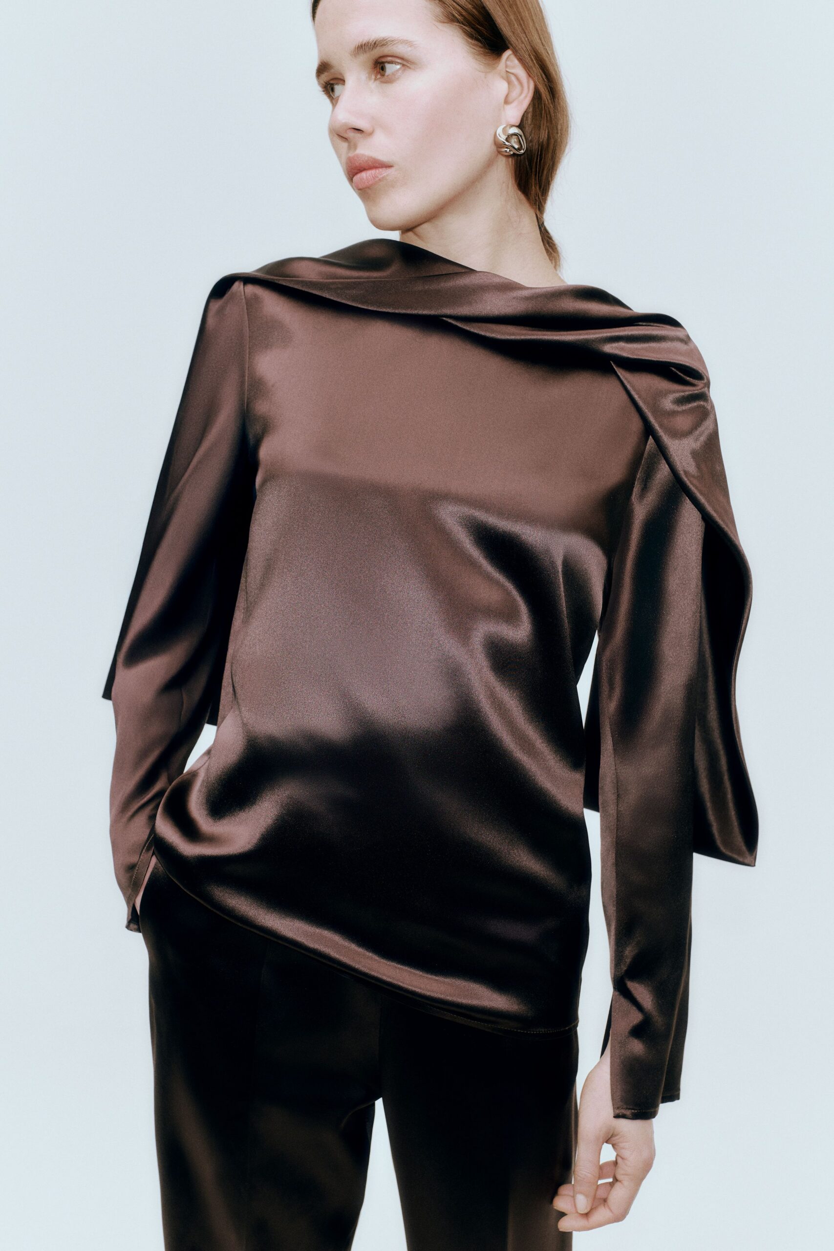brown silk fitted top