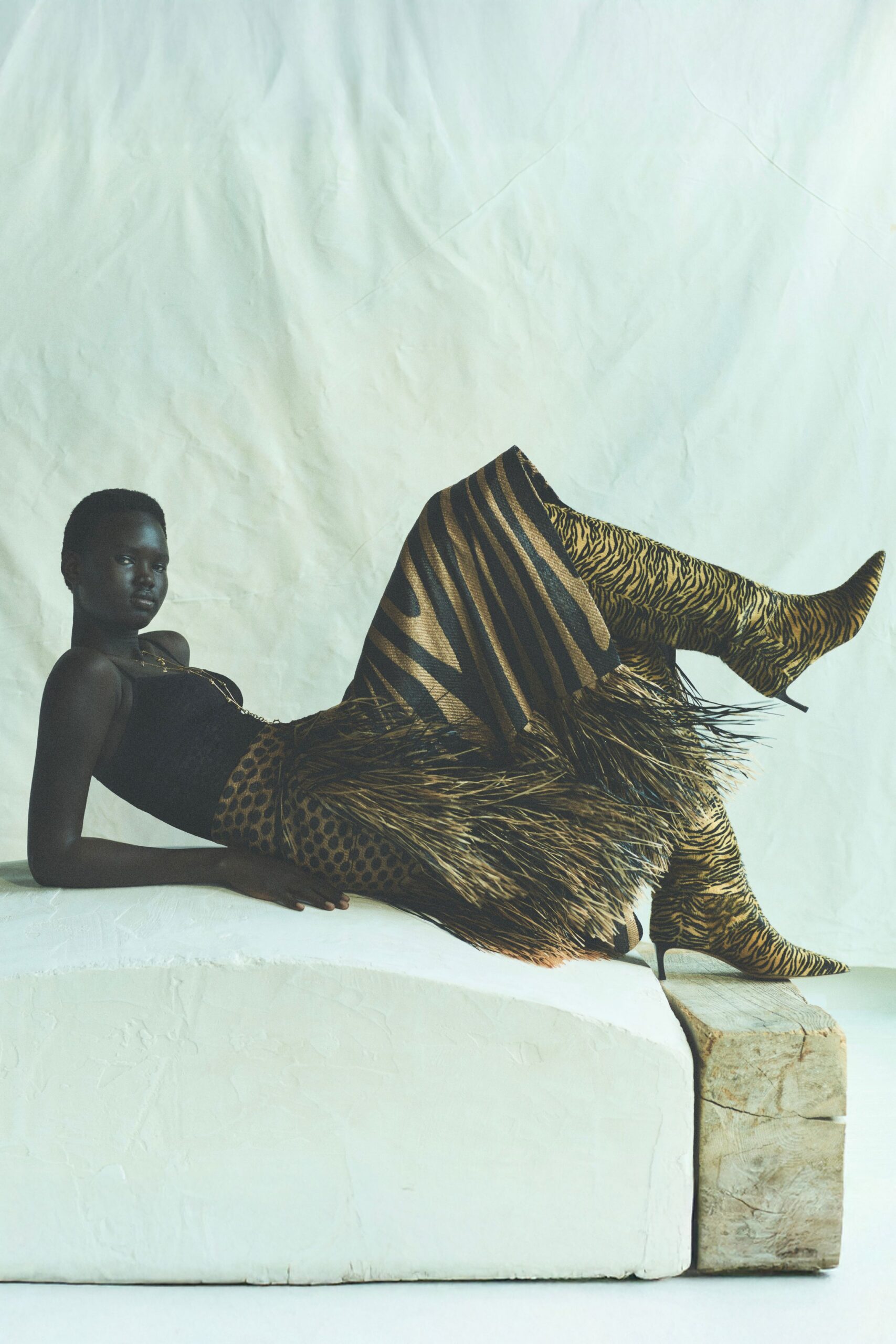 gold leather fitted printed boots