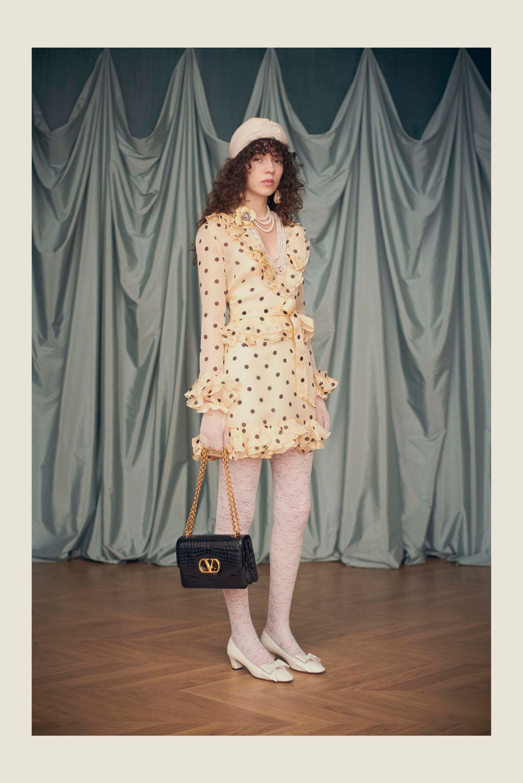 yellow polka-dot mini dress