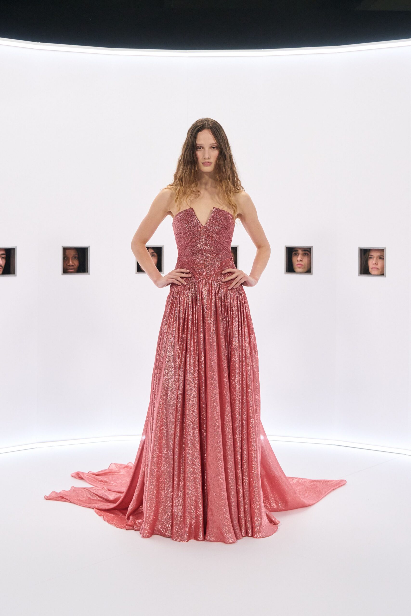 pink strapless embellished gown