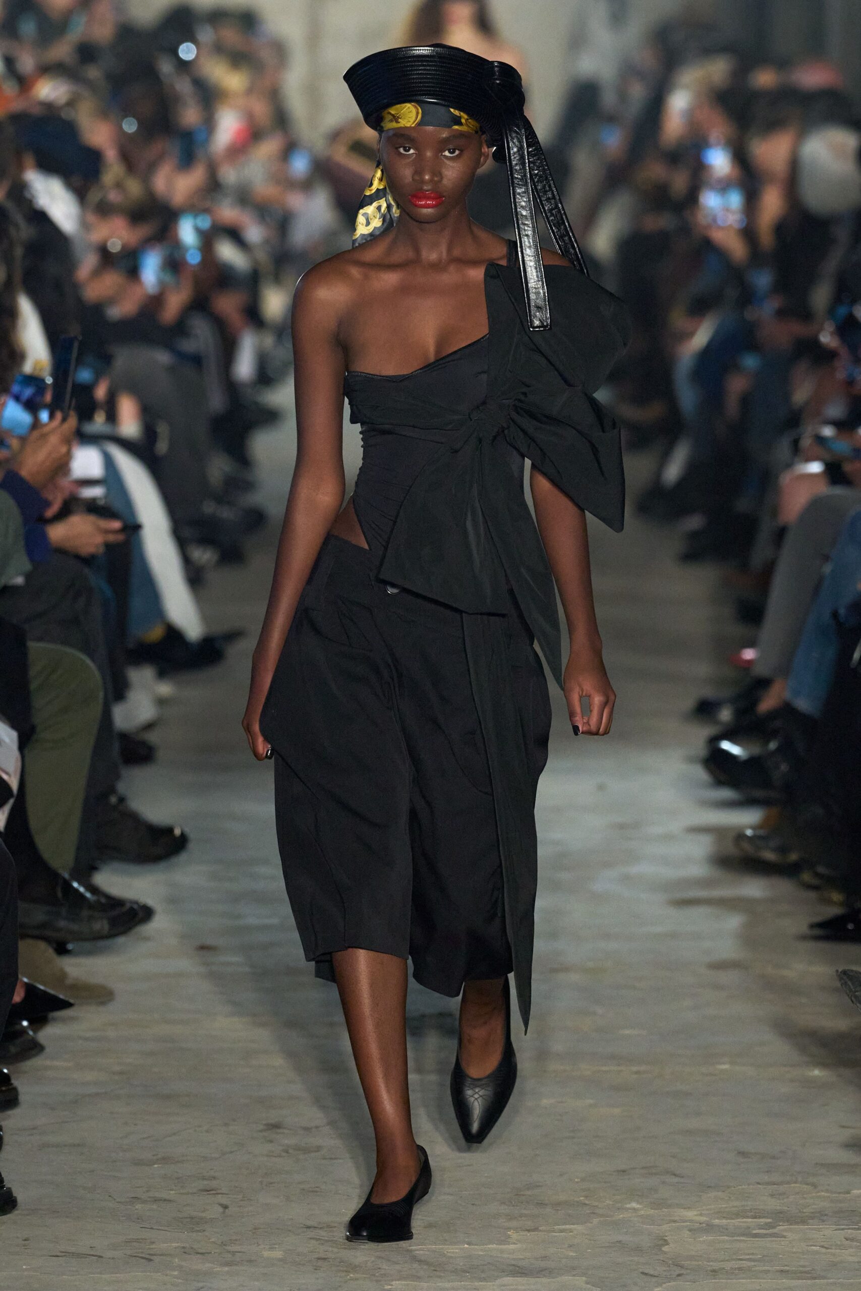 black cotton sleeveless off-shoulder fitted draped top