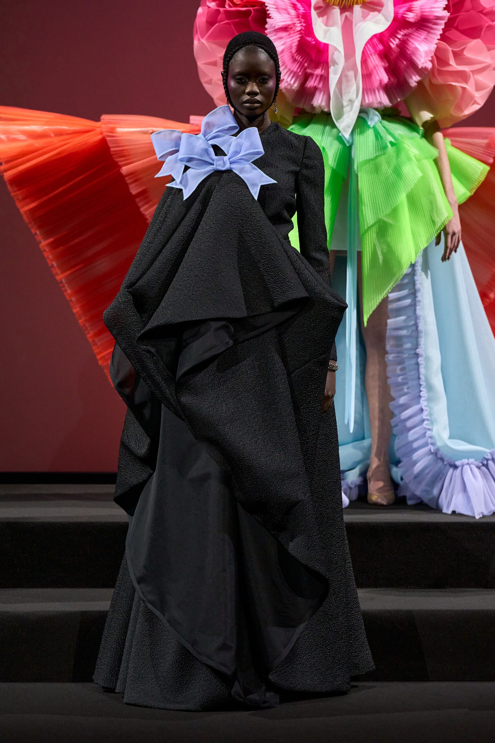 black silk long-sleeve gown