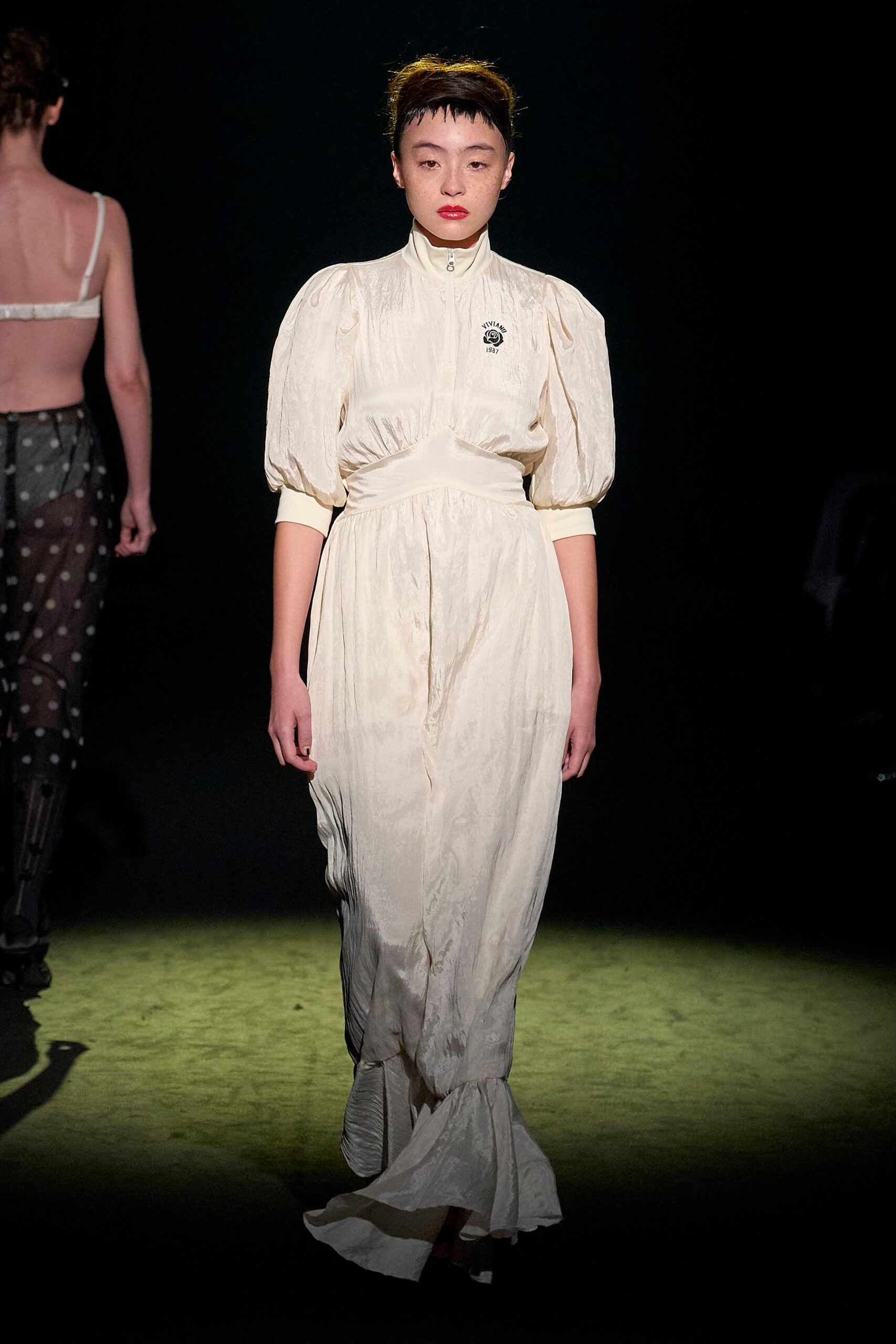 white silk pleated gown