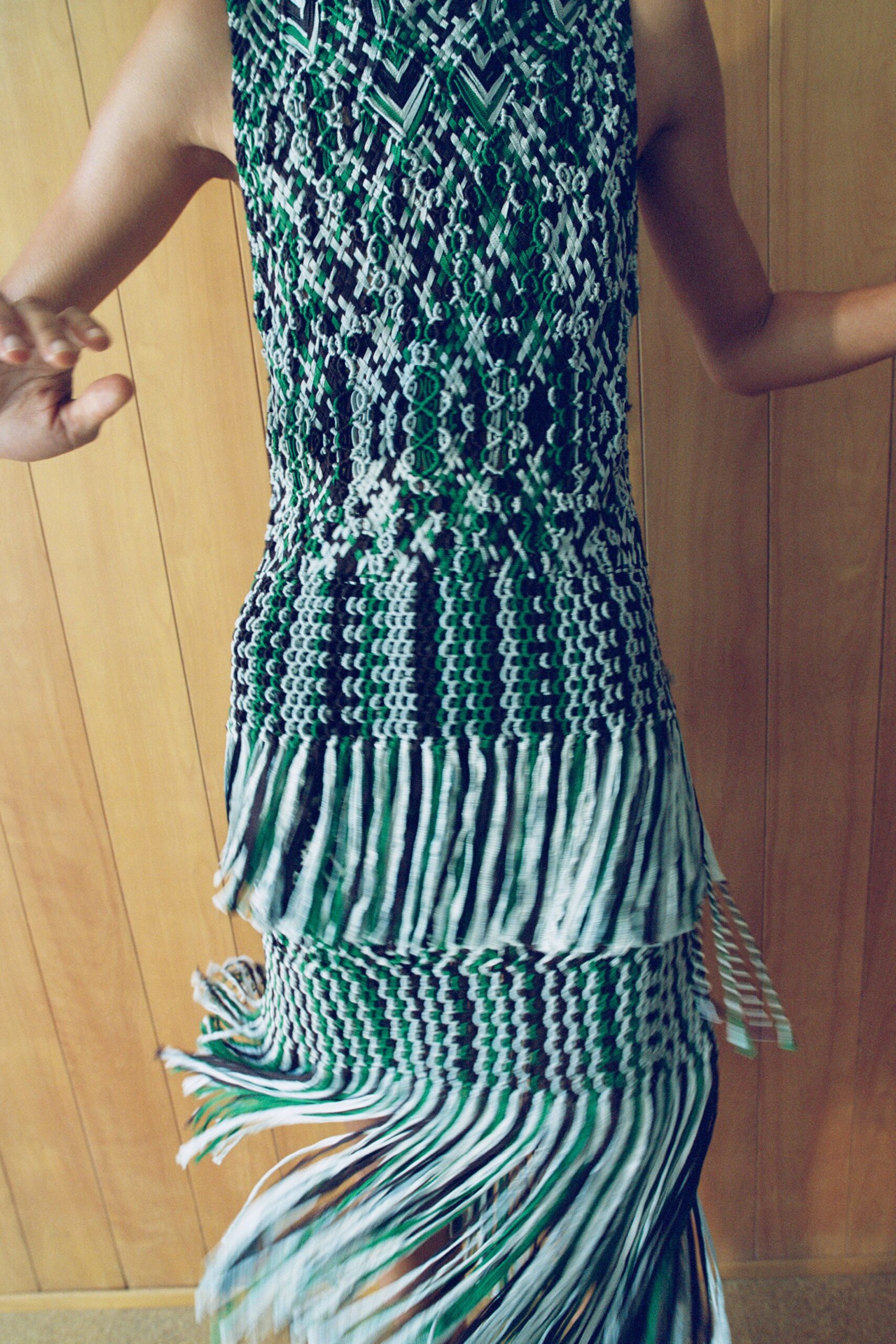 green black white printed dress