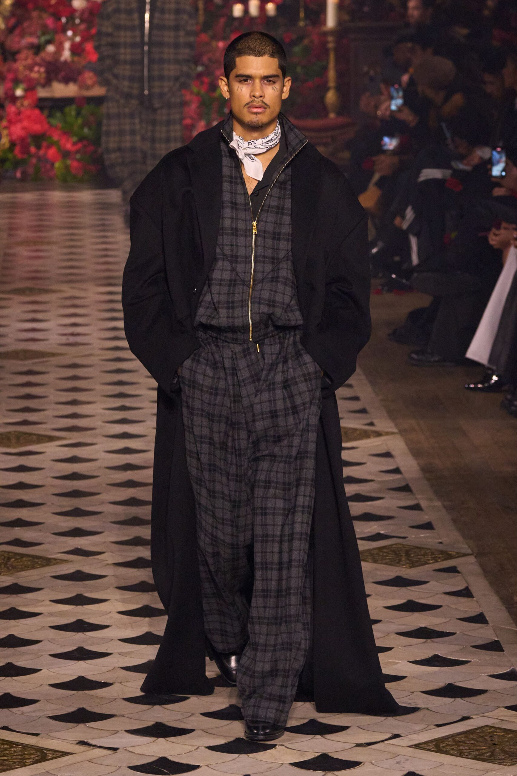 black wool long-sleeve oversized zippered maxi coat
