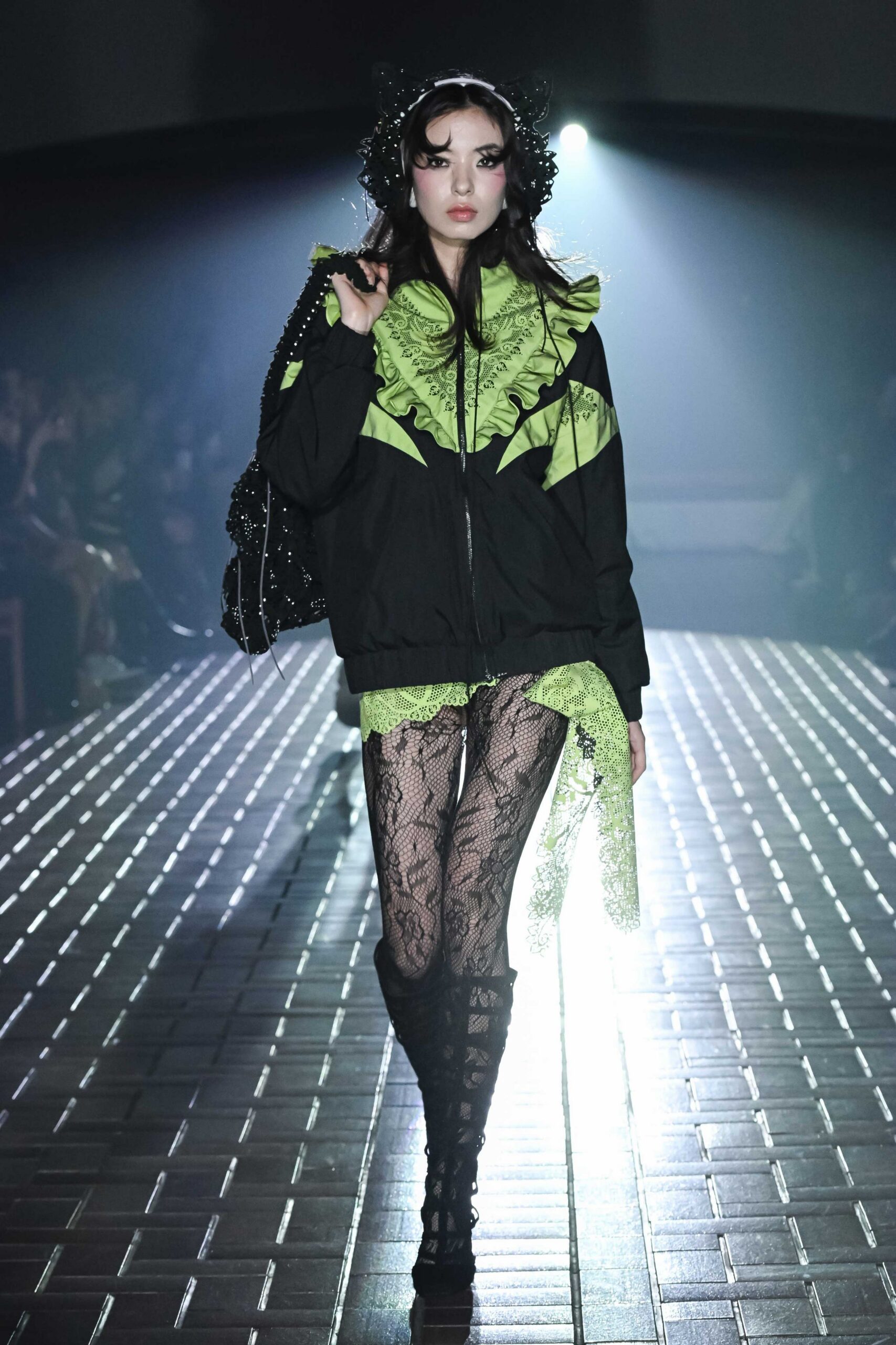 black and green ruffled jacket