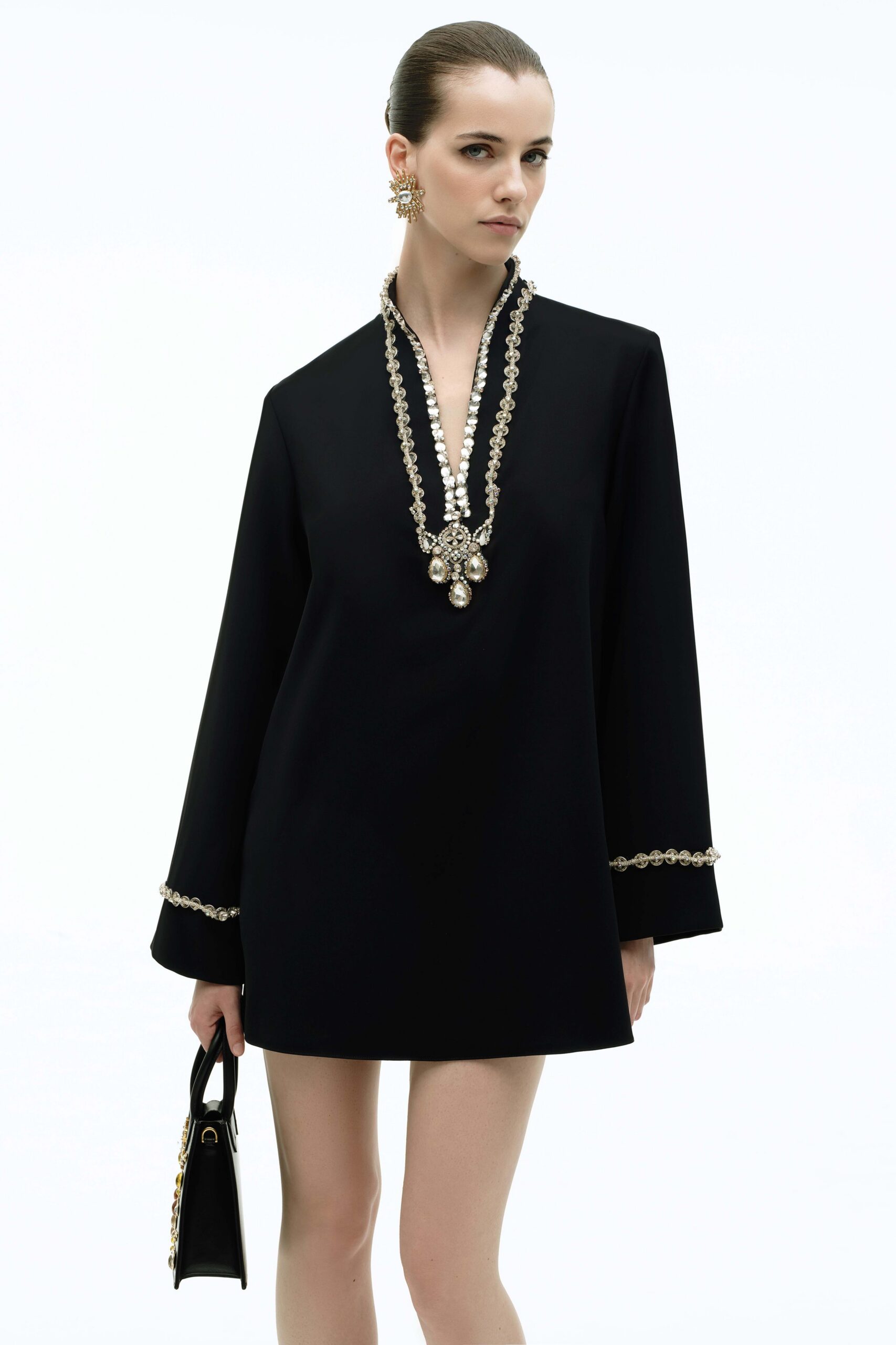 black mini dress with embellishments