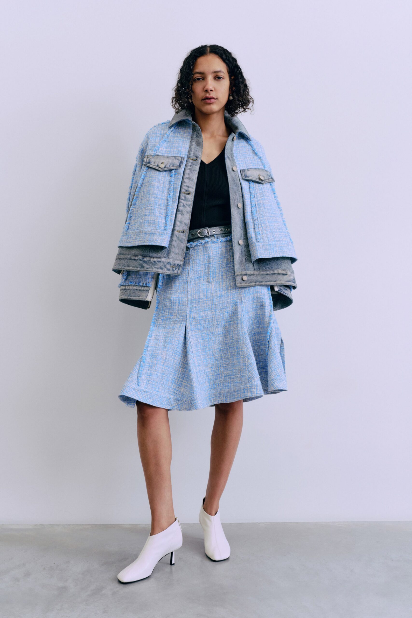 blue relaxed jacket with black top