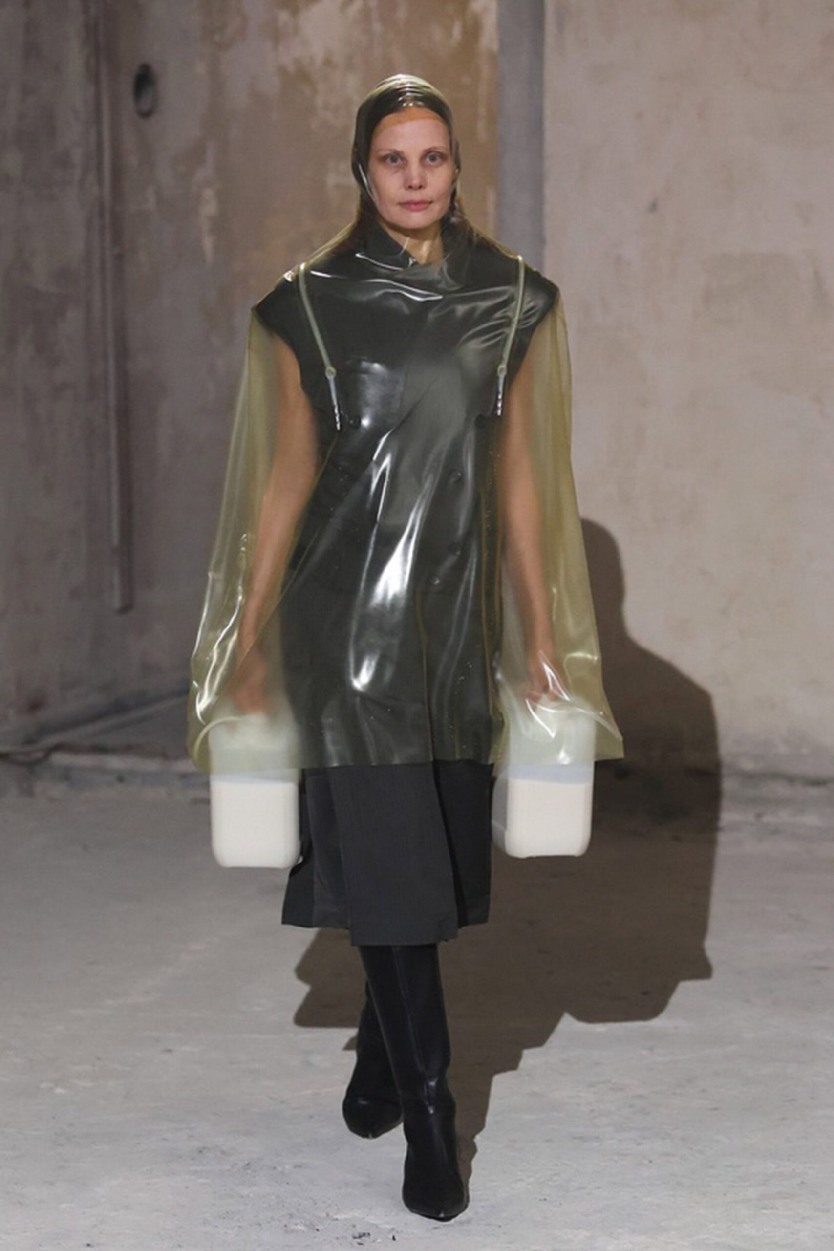 green vinyl sleeveless relaxed shiny poncho