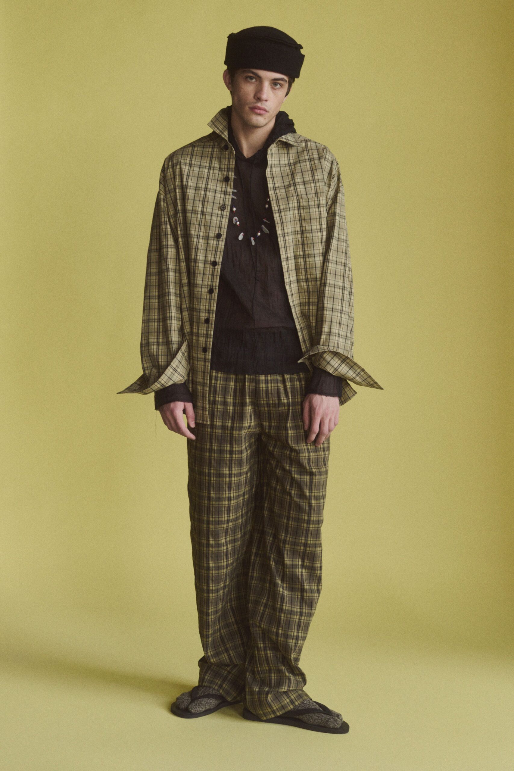 checked shirt and relaxed pants