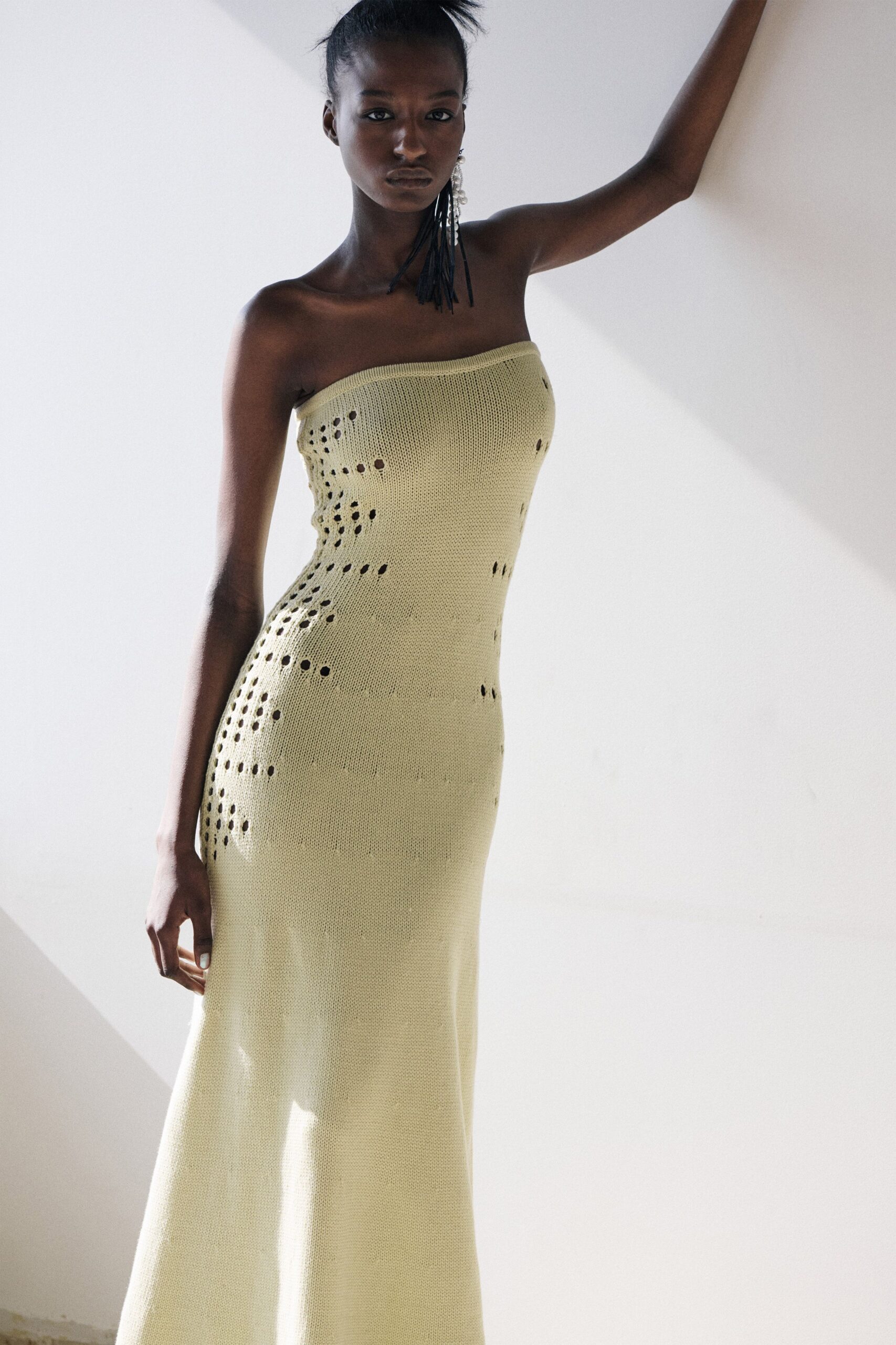 fitted green strapless gown