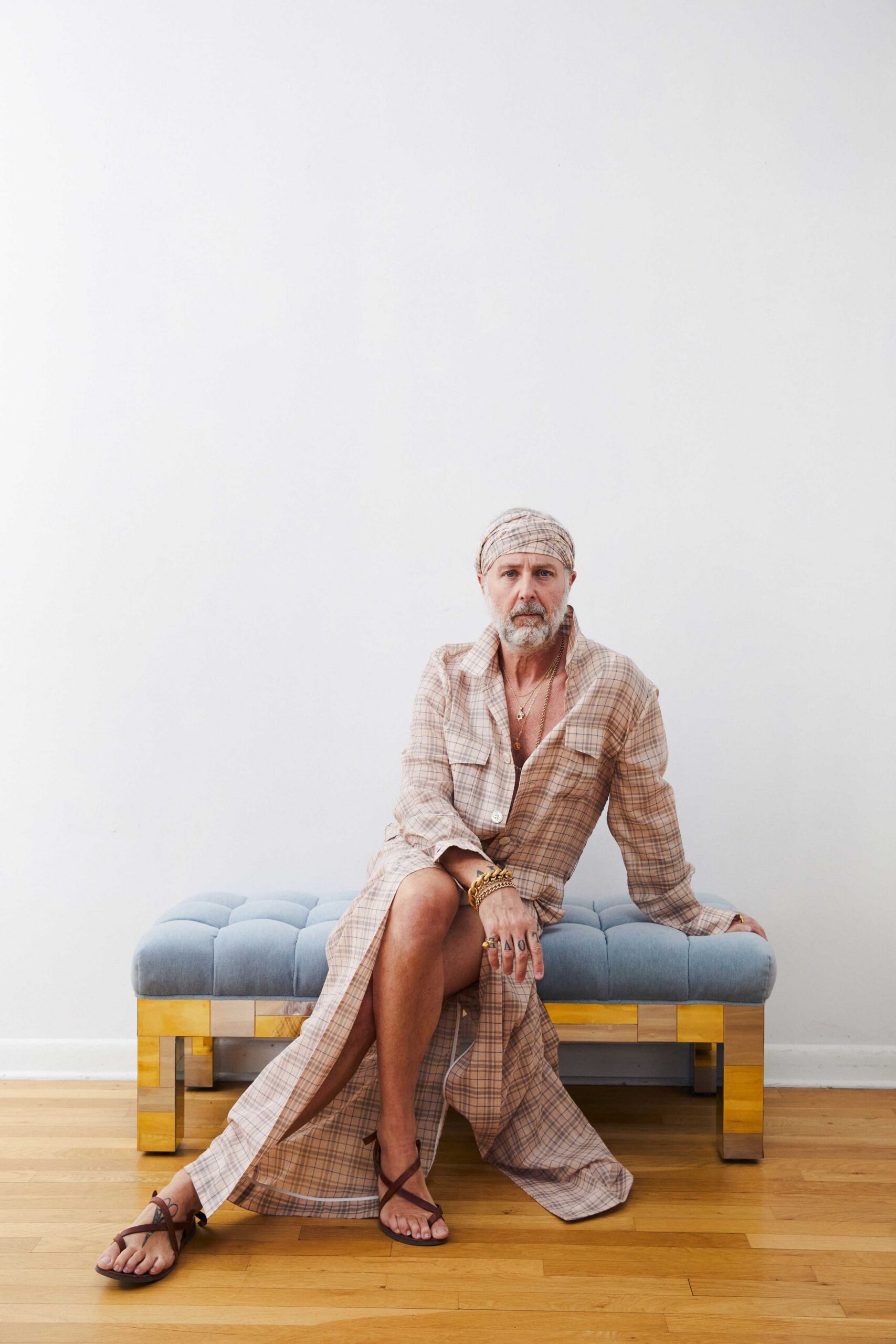 beige cotton long-sleeve collared relaxed checked midi shirt-dress