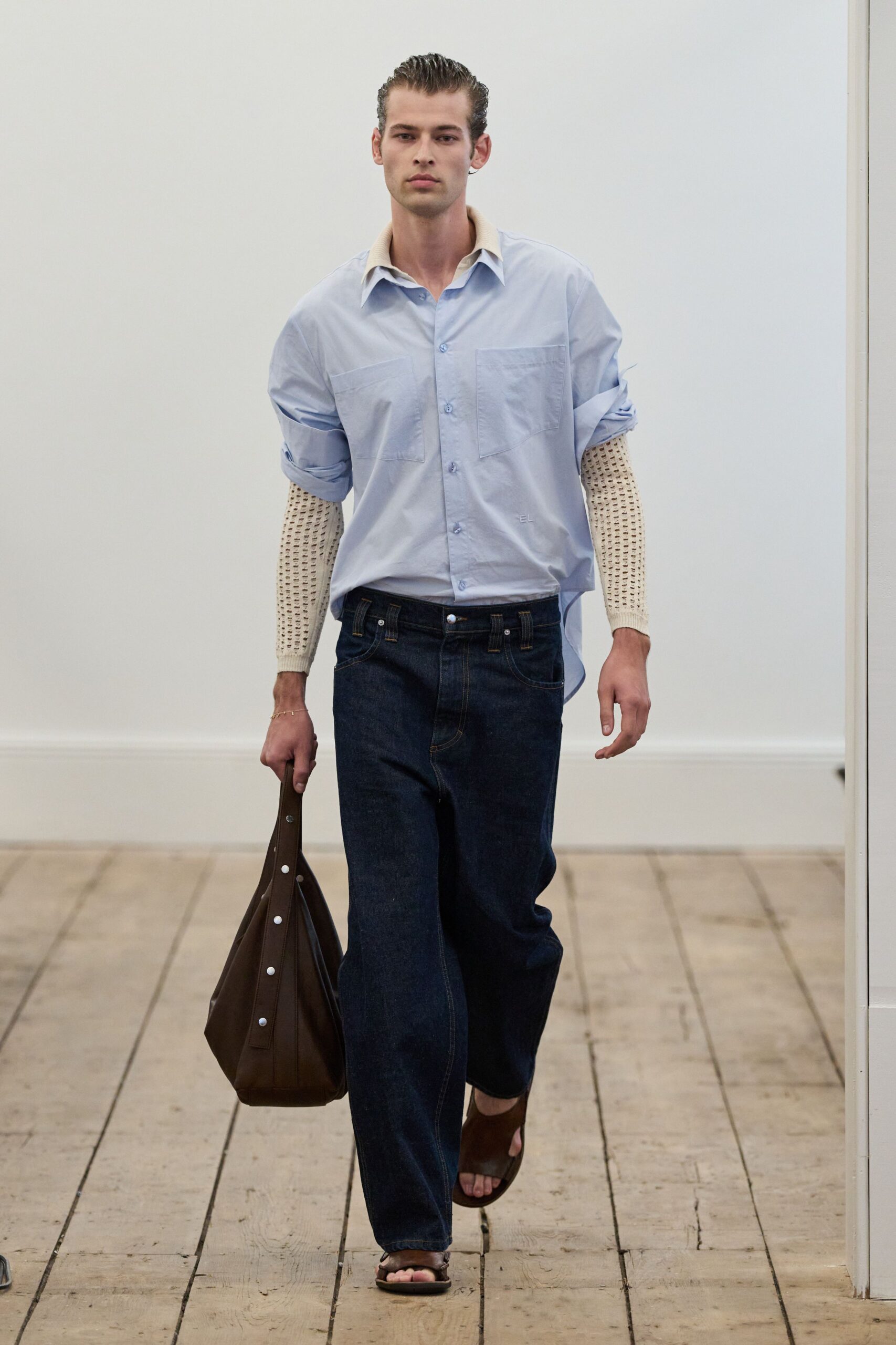 blue cotton shirt with denim pants