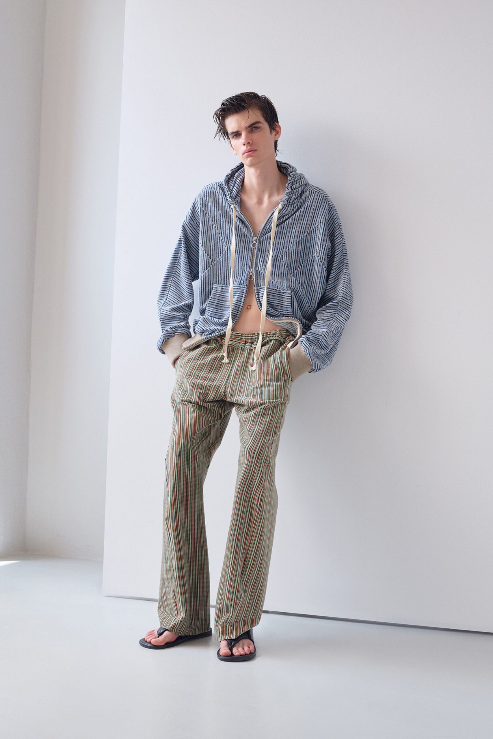 striped hoodie and relaxed pants