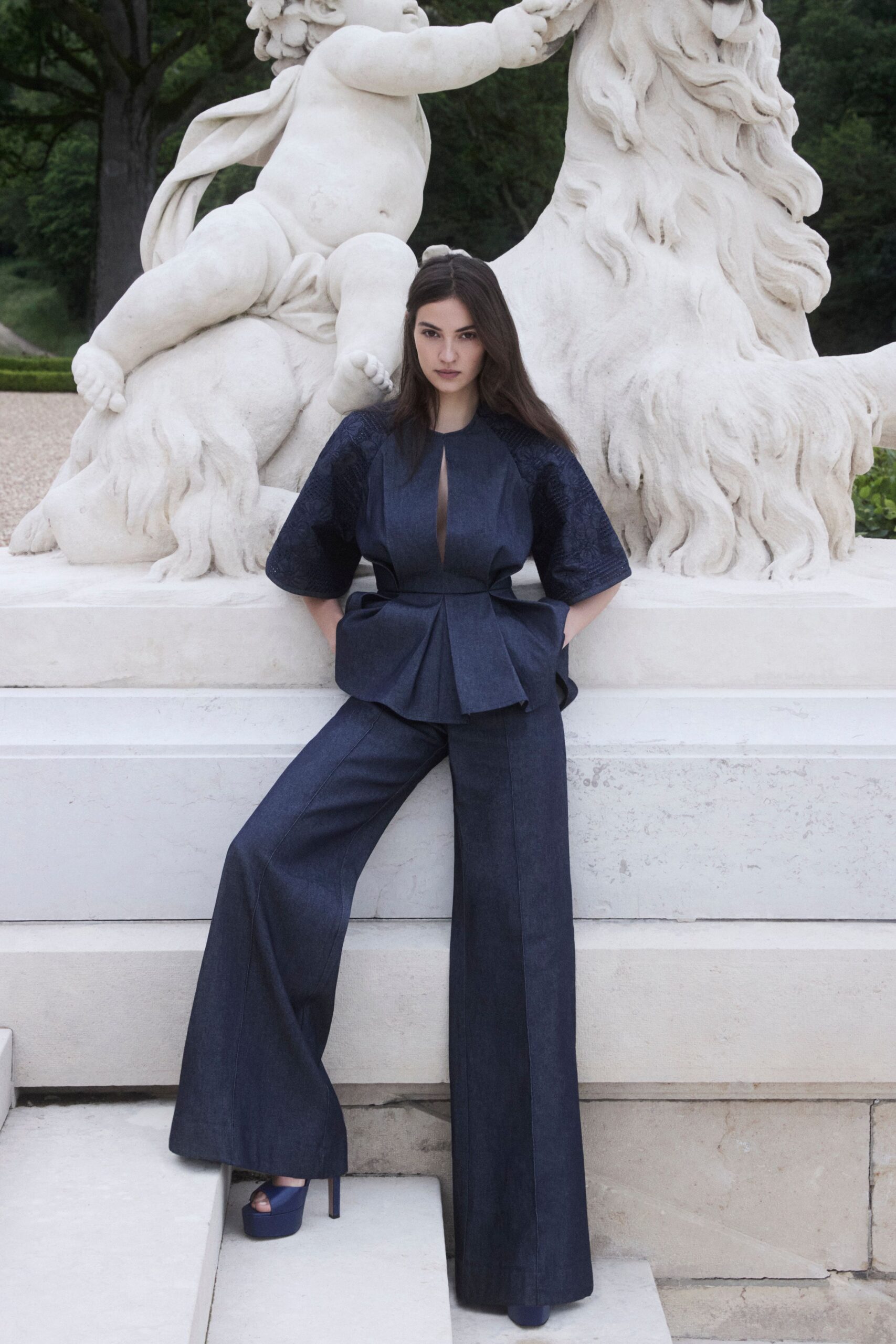 blue denim top and pants