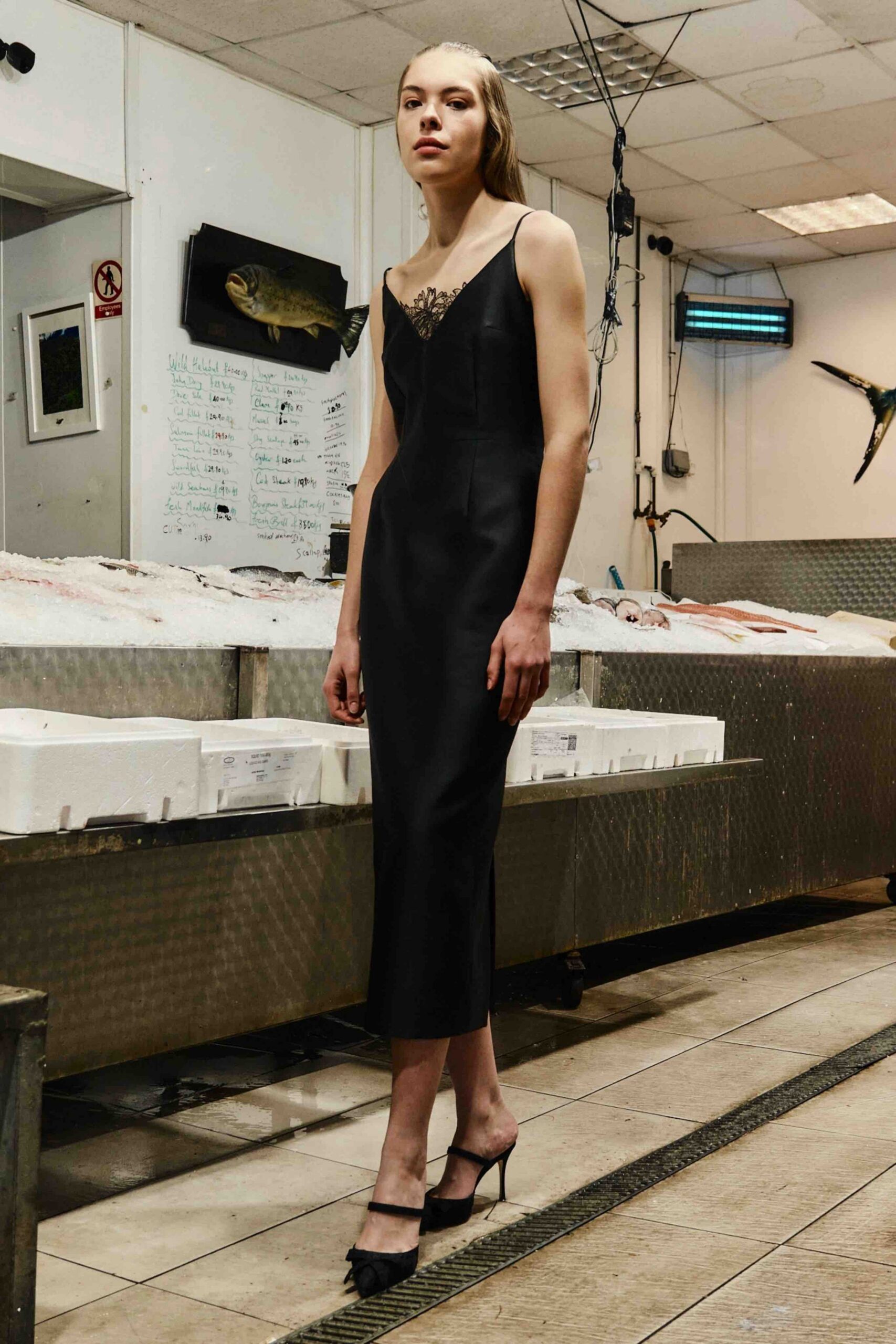 black silk sleeveless midi dress