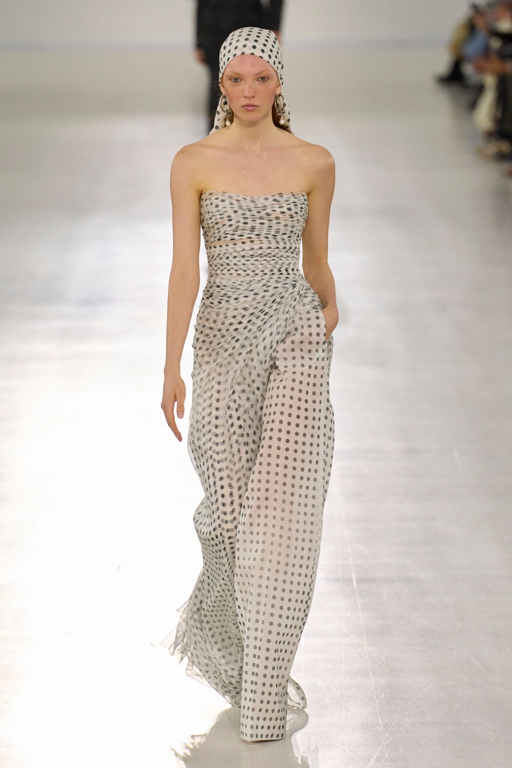 white black polka-dot gown