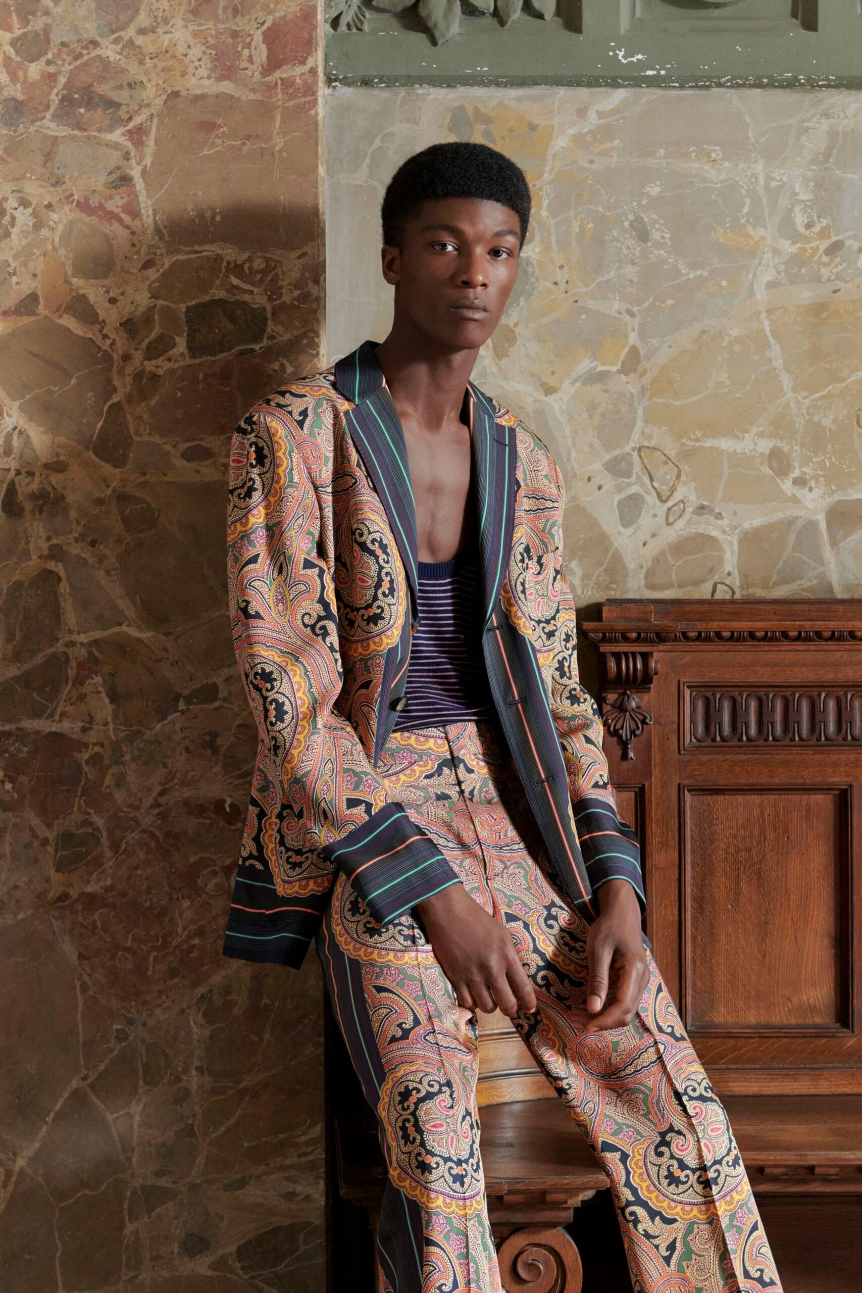 multi silk long-sleeve collared tailored printed blazer
