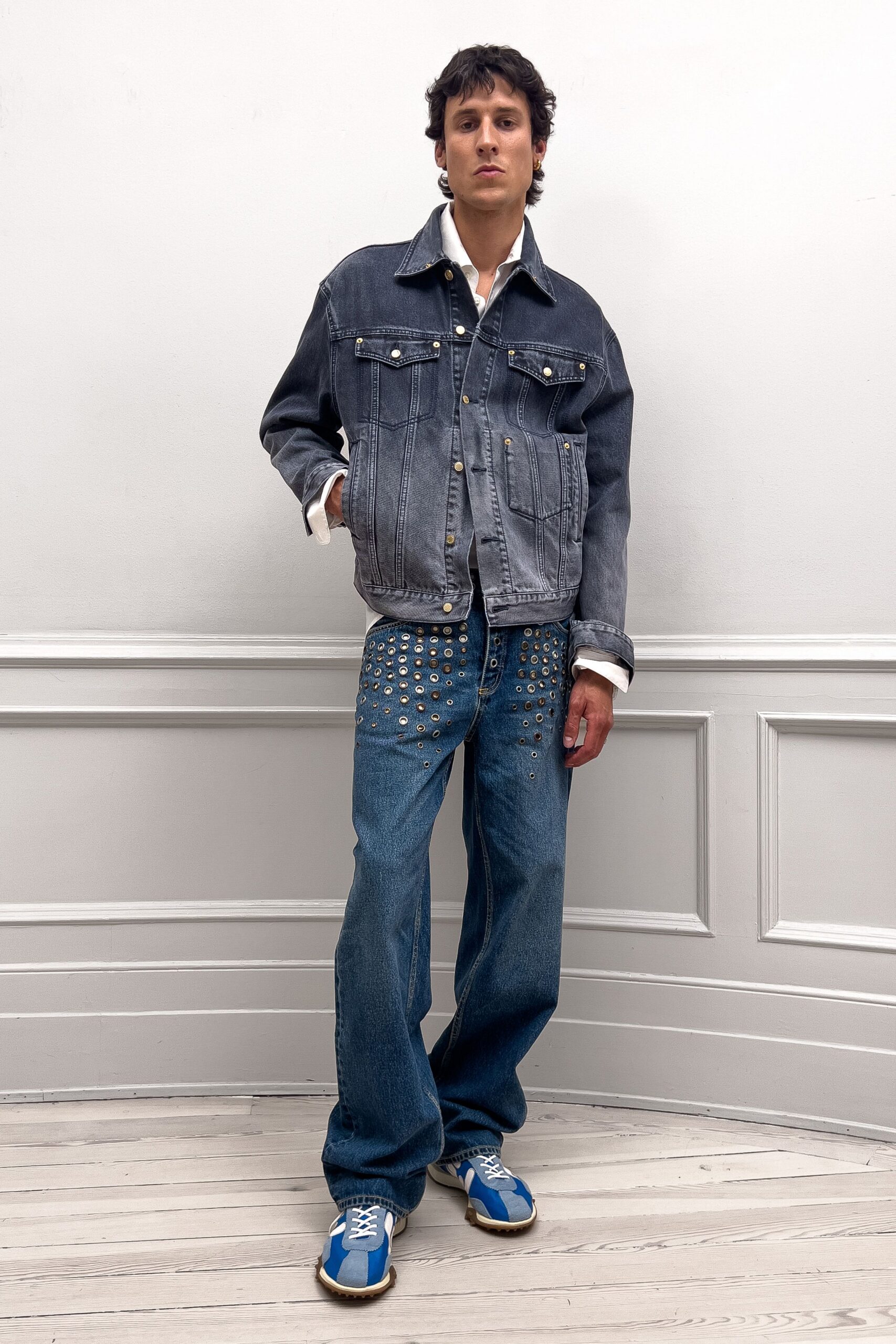 relaxed denim jacket with jeans