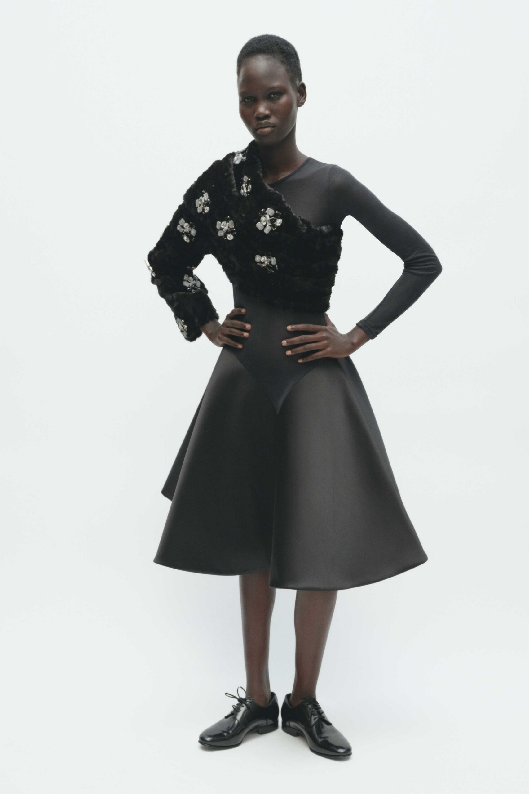 black embellished midi dress with shoes