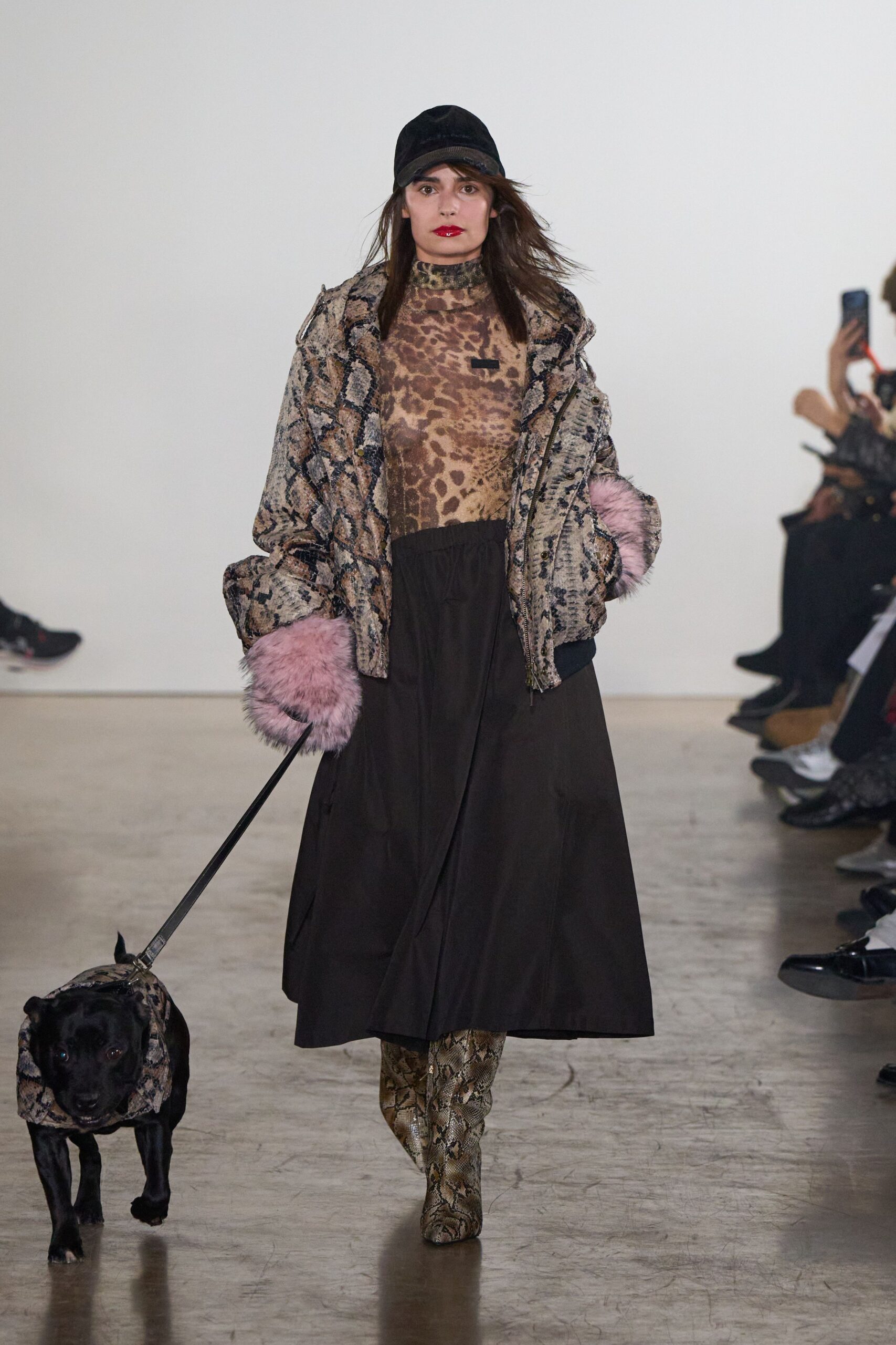 snake-print jacket with midi skirt