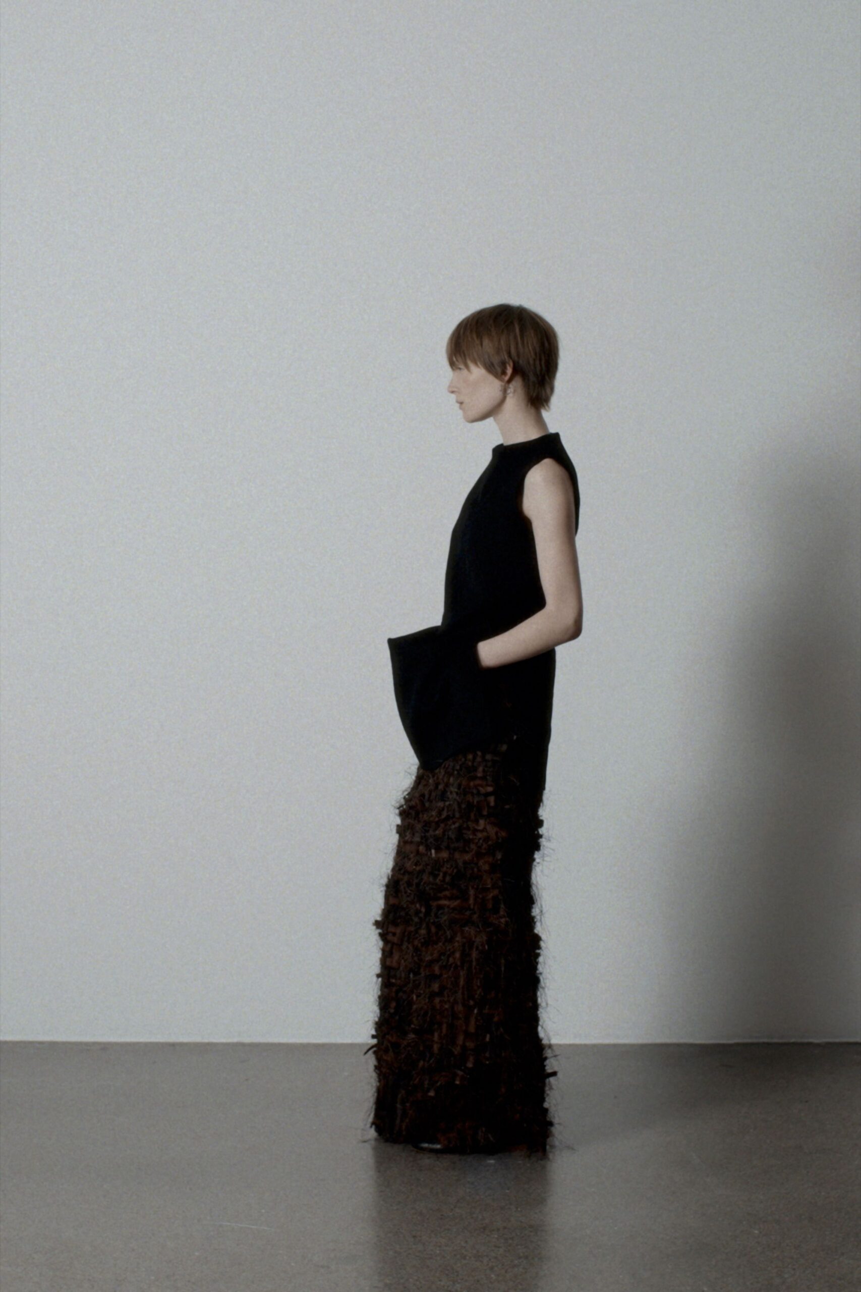 black and brown pleated maxi dress