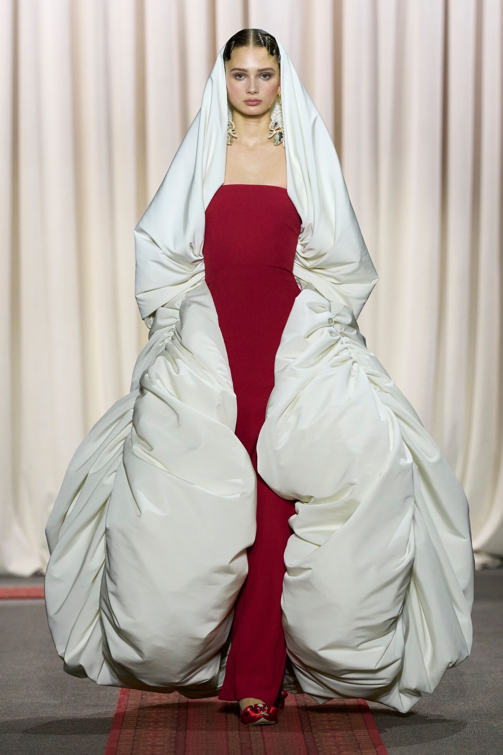 red silk sleeveless gown