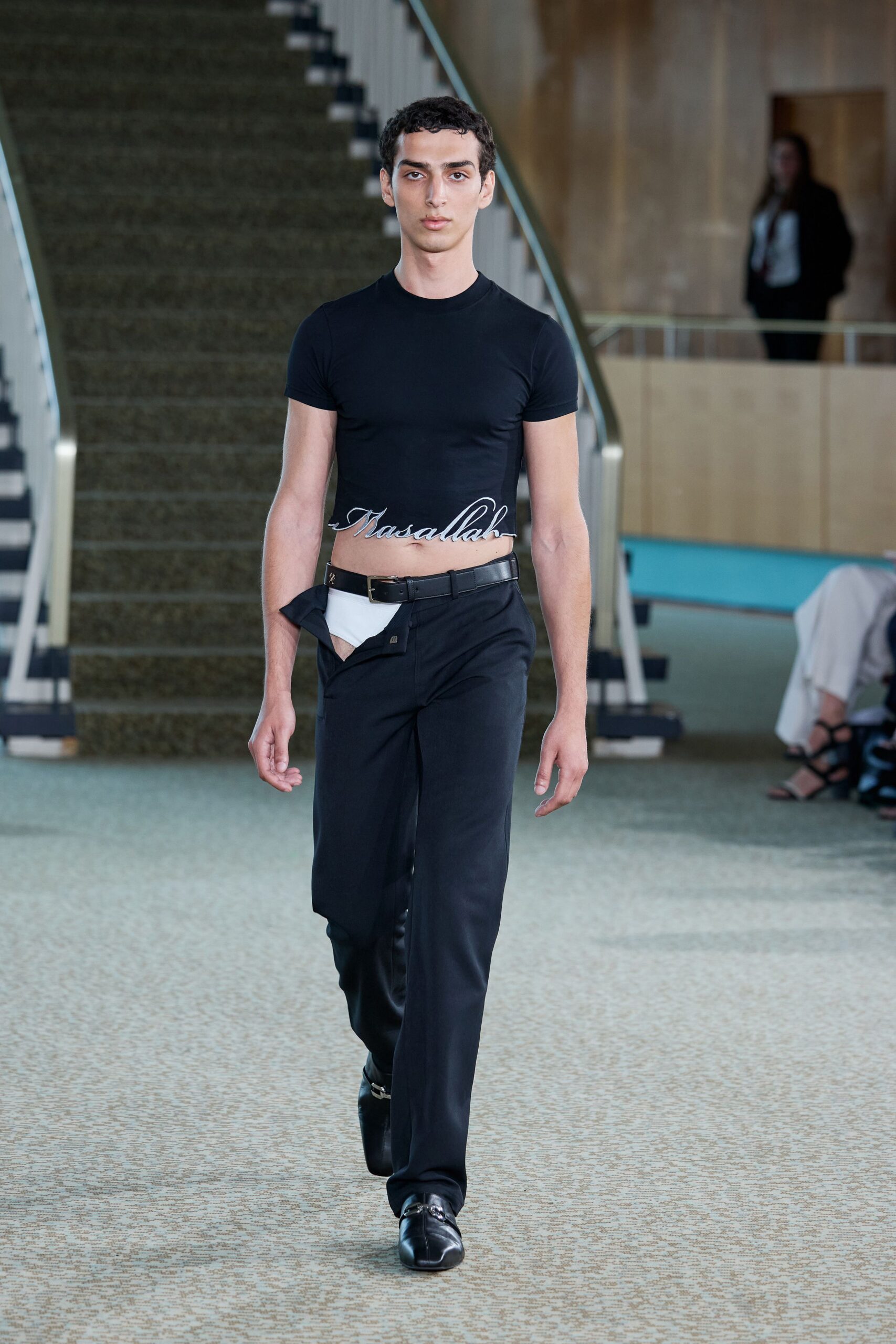 black fitted t-shirt and pants