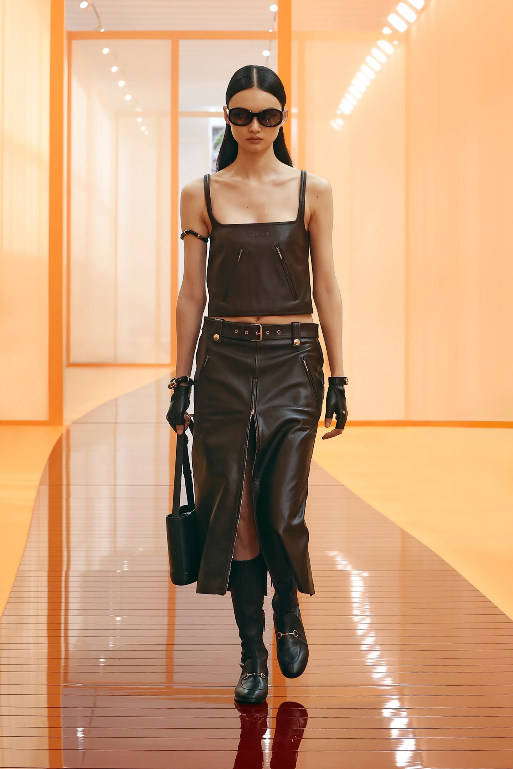 black leather gloves