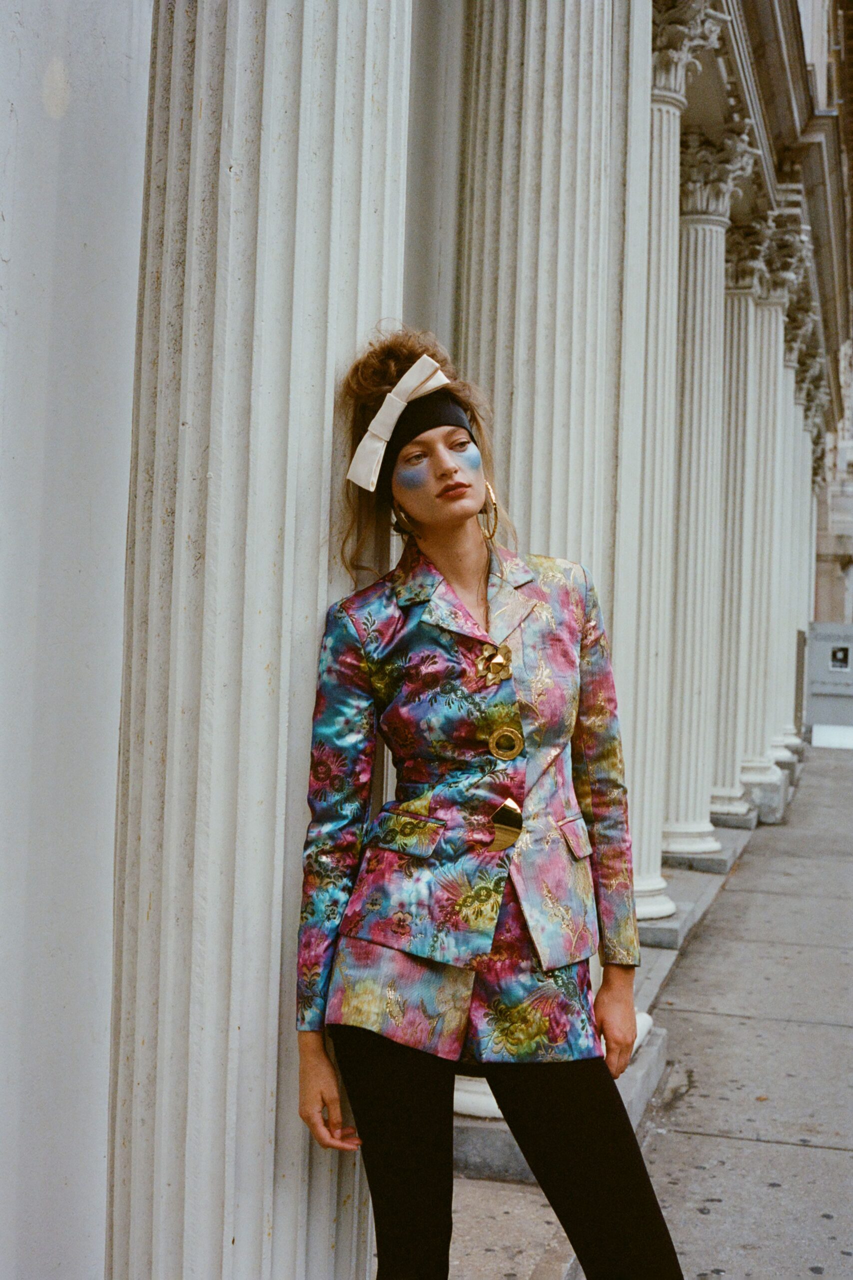 multi silk long-sleeve collared tailored floral buttoned blazer