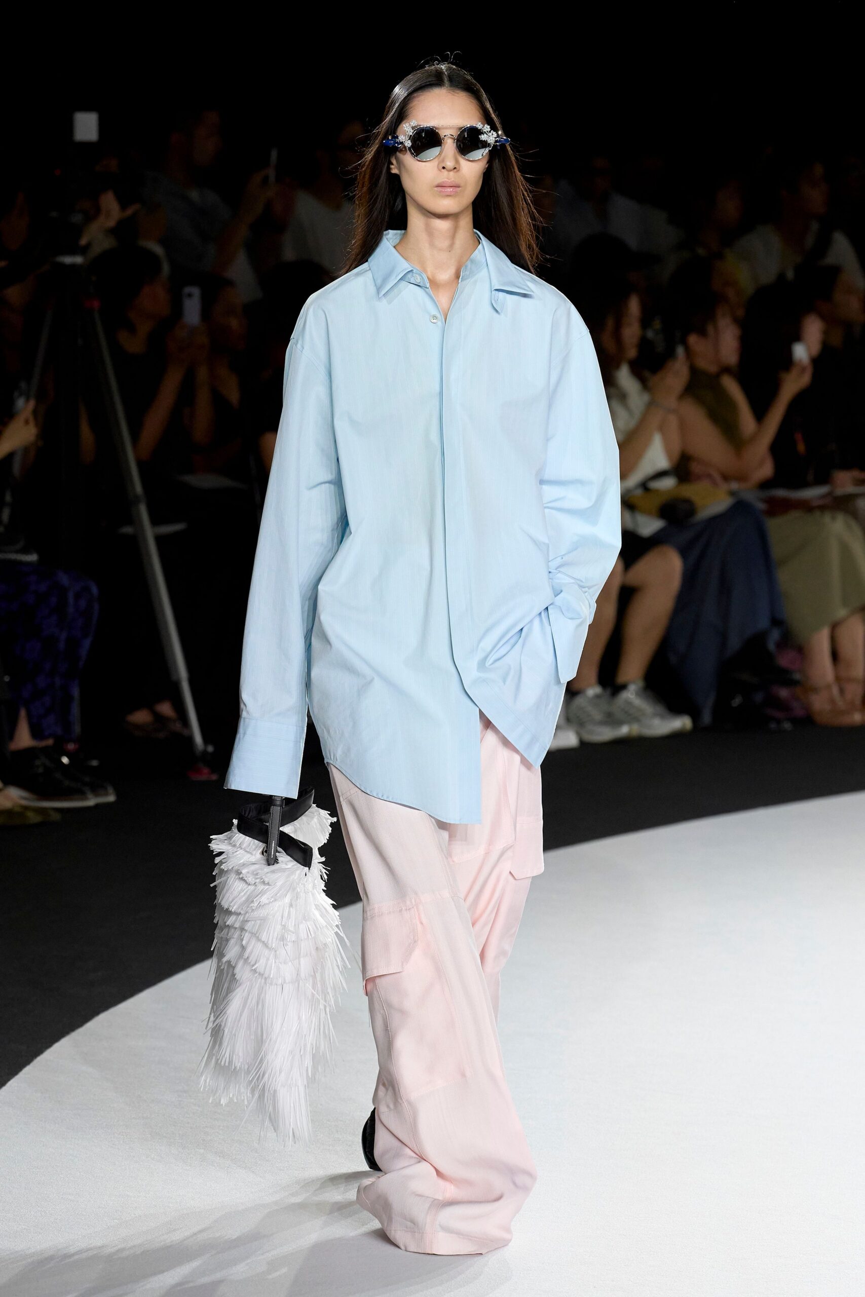 oversized blue shirt with pink pants