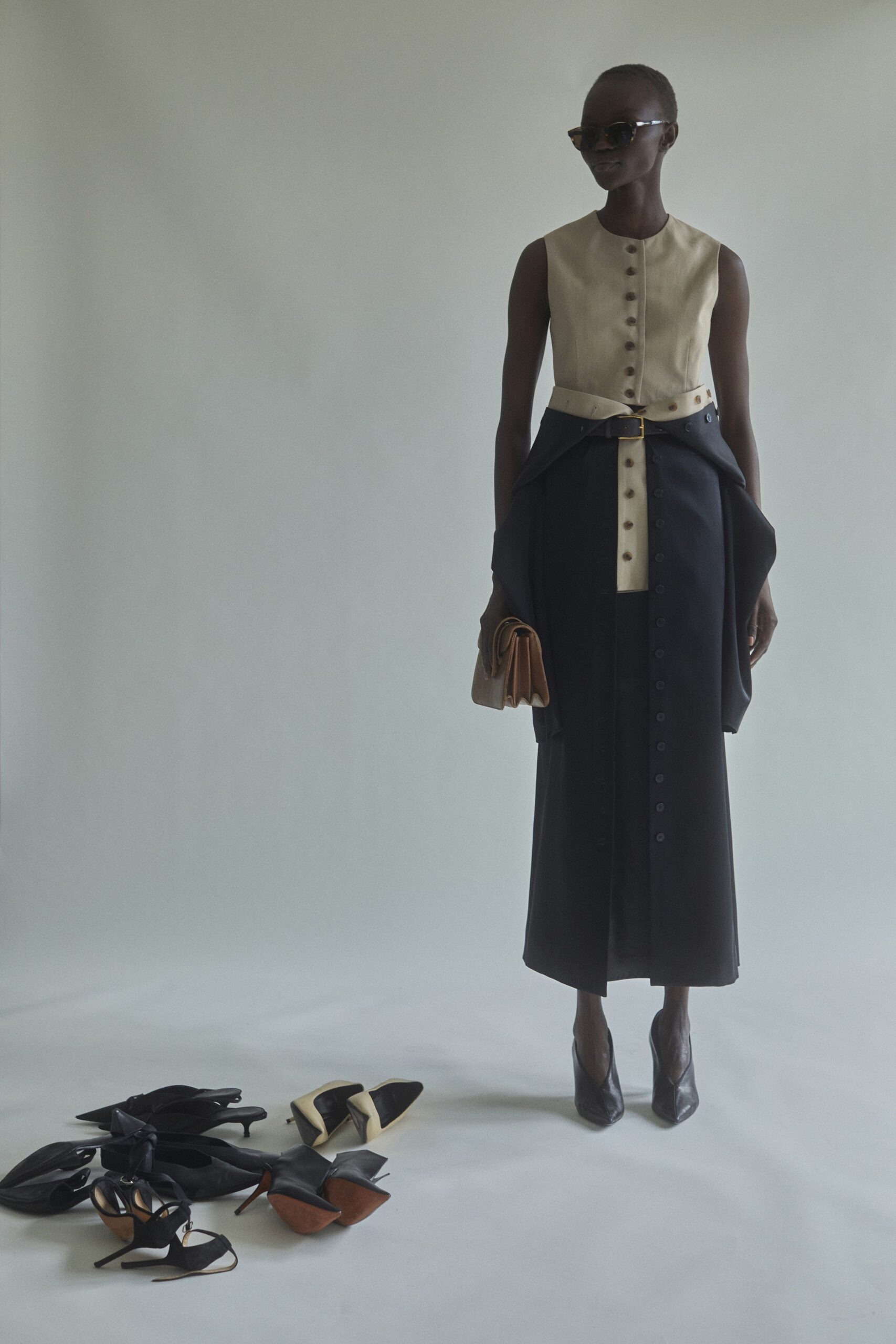 black and beige fitted dress