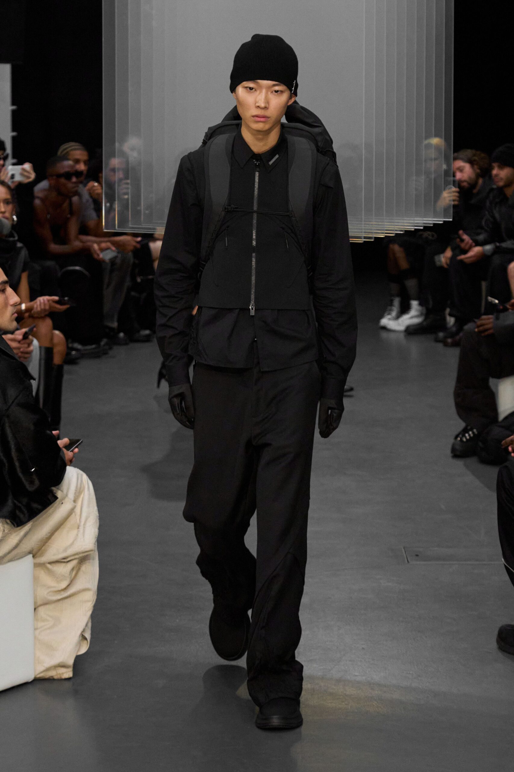 black fitted jacket and pants