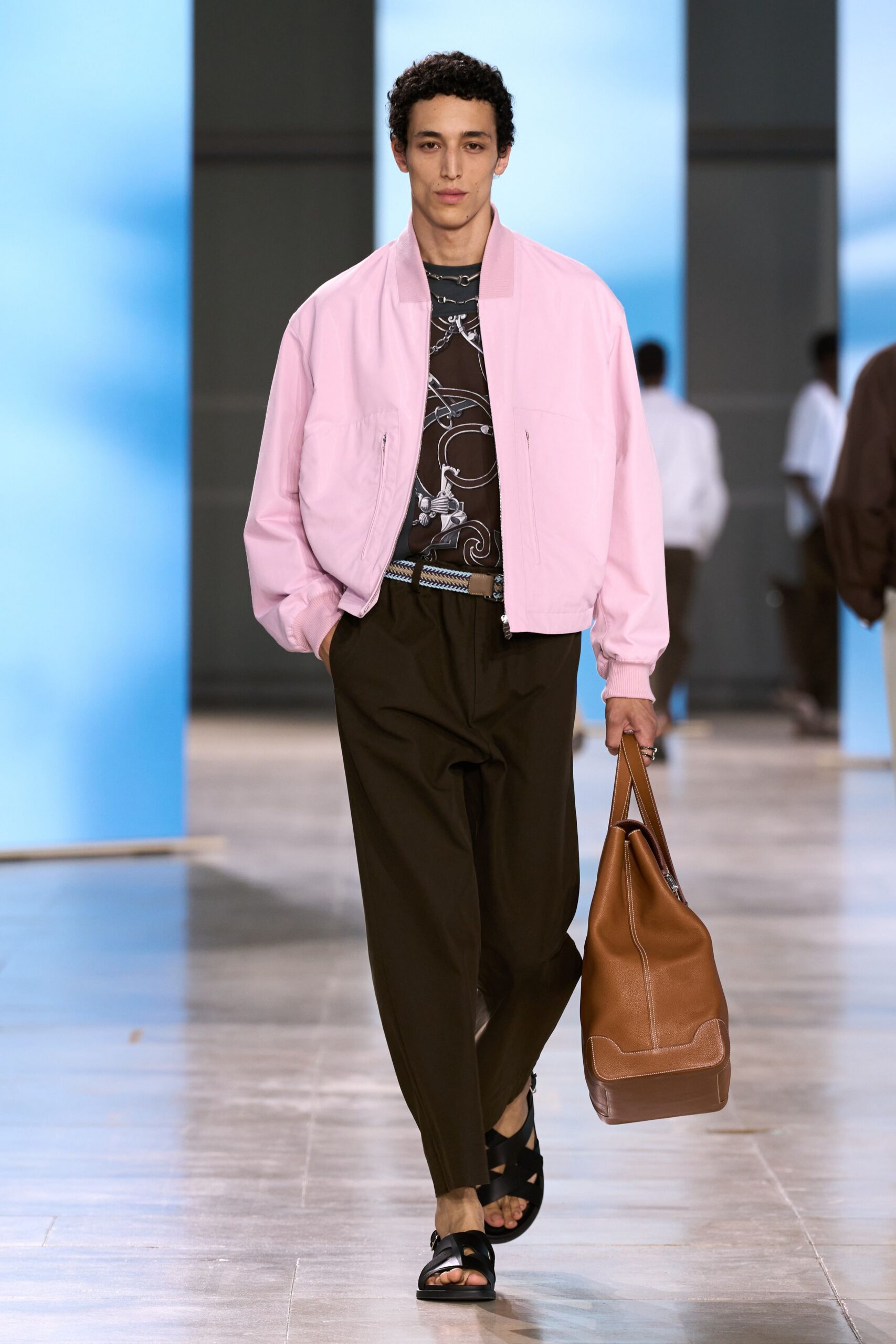pink relaxed jacket with black t-shirt