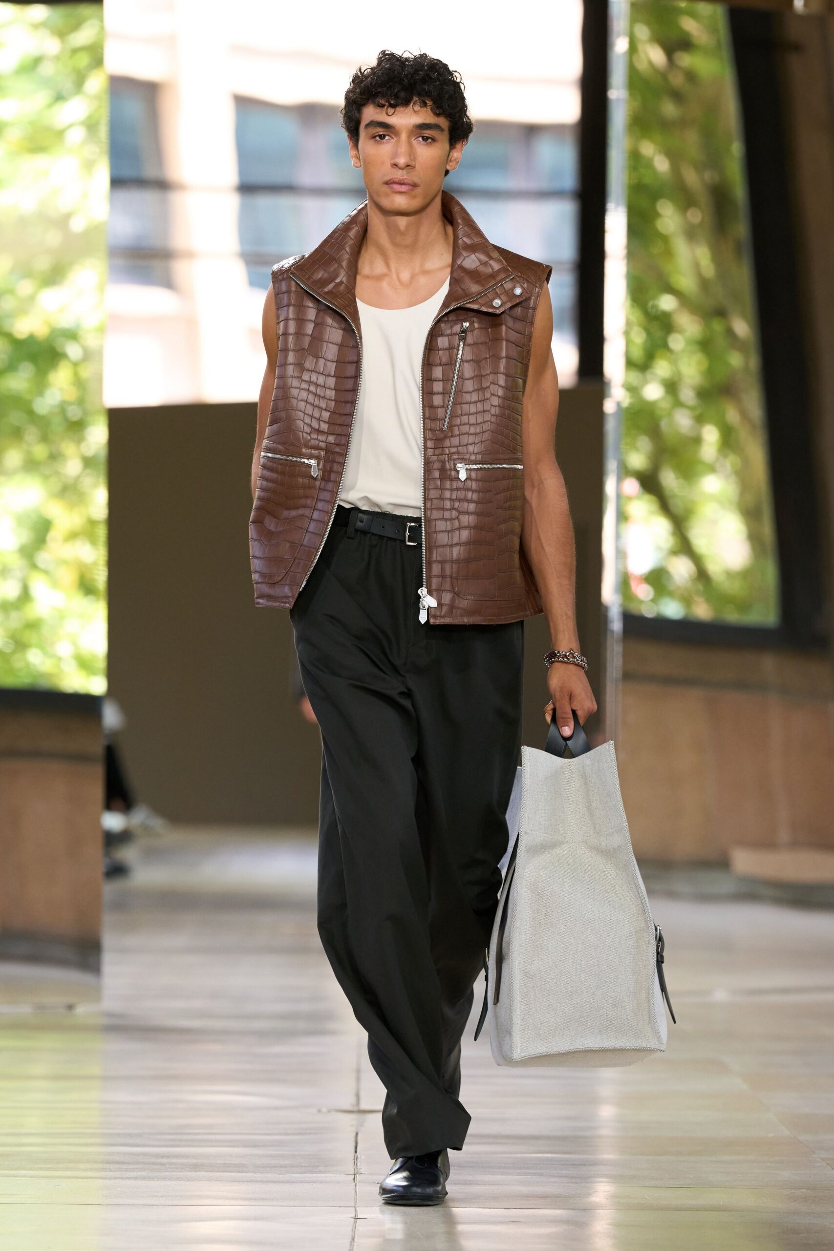 brown leather quilted vest