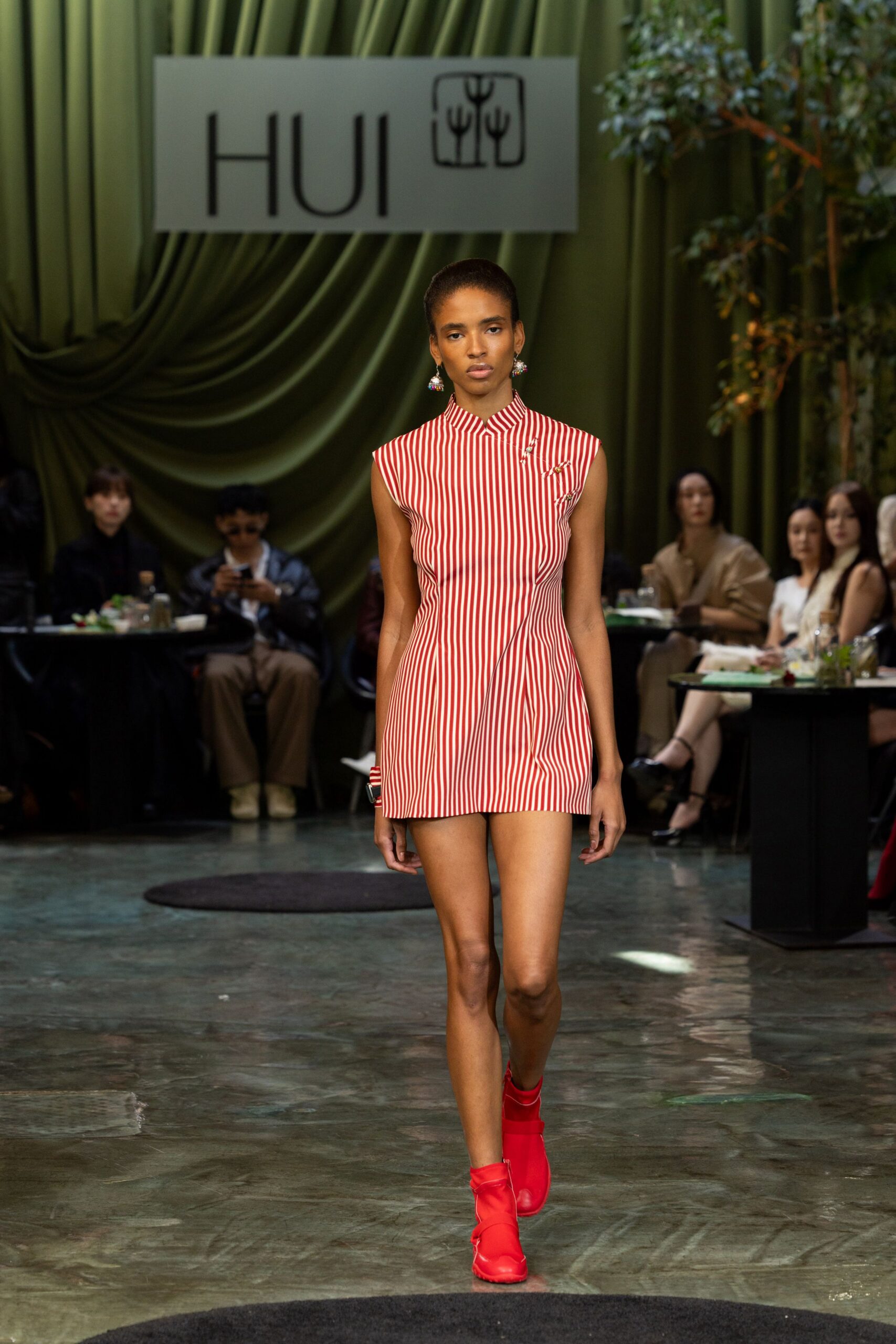 red cotton sleeveless collared fitted striped mini dress