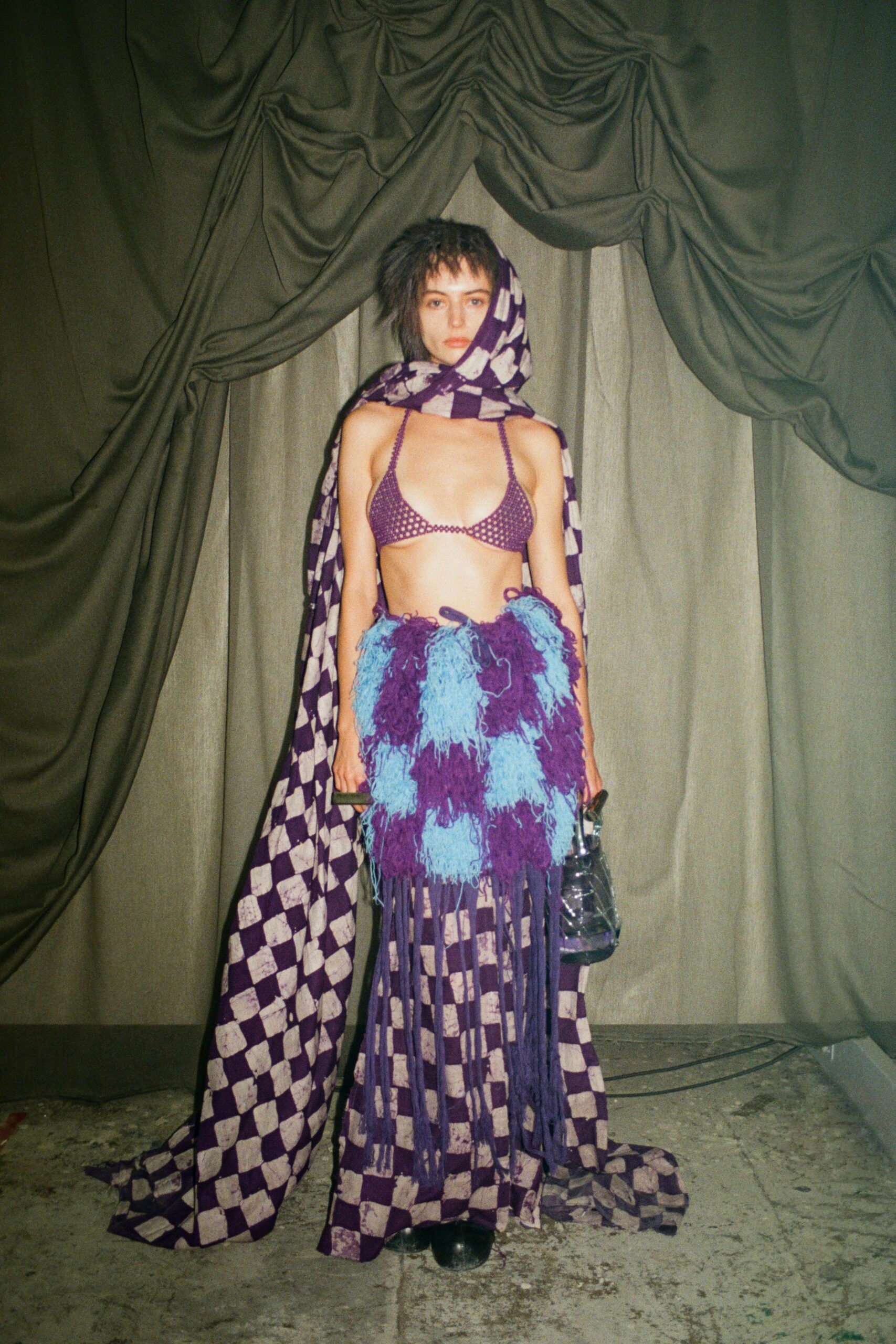 purple bikini with layered cape