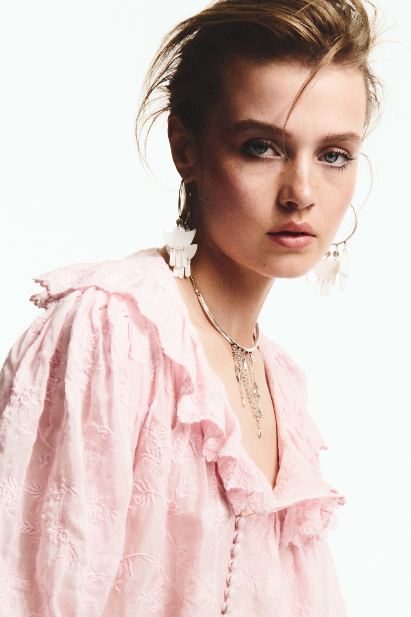 pink relaxed ruffled blouse