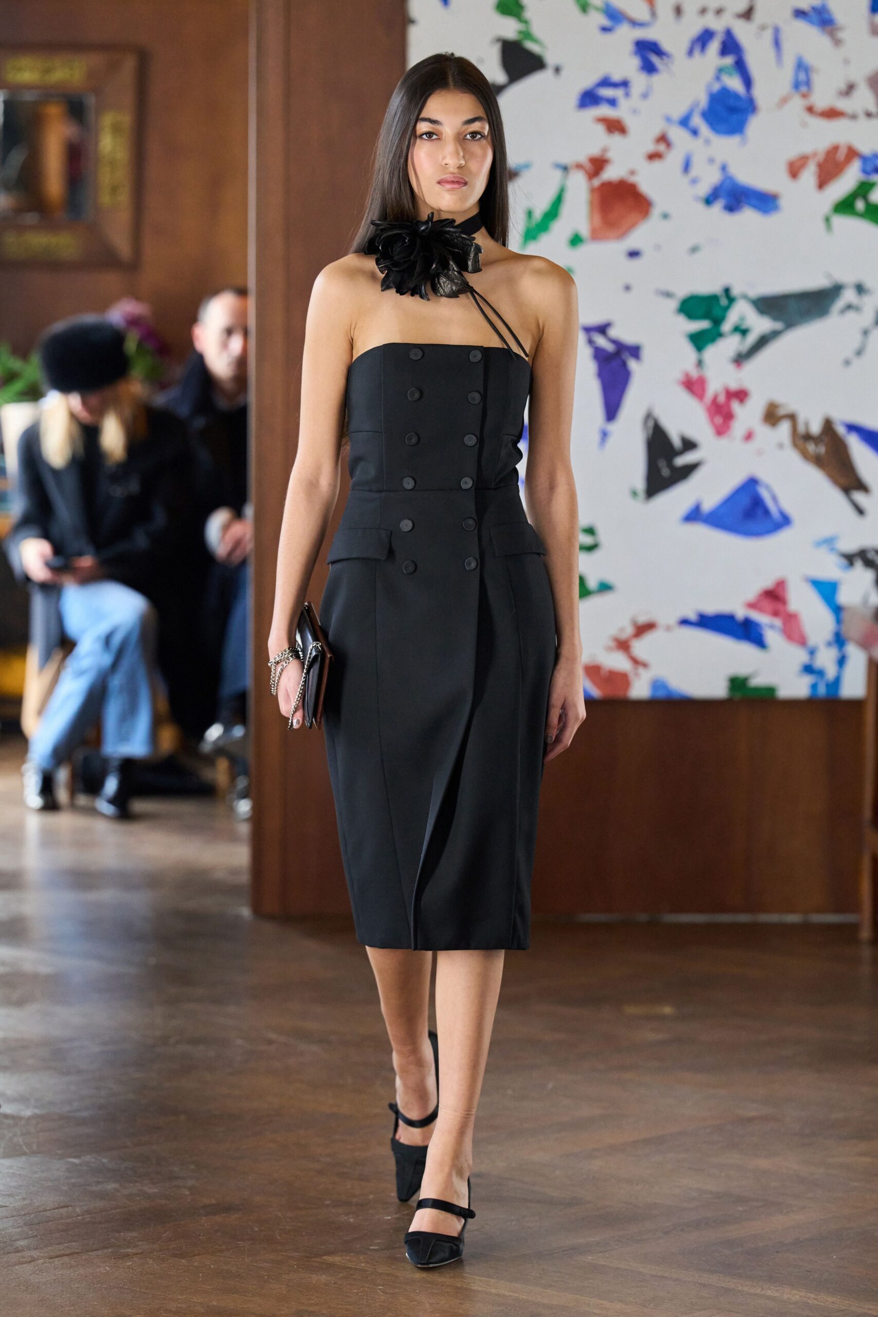 black fitted midi dress
