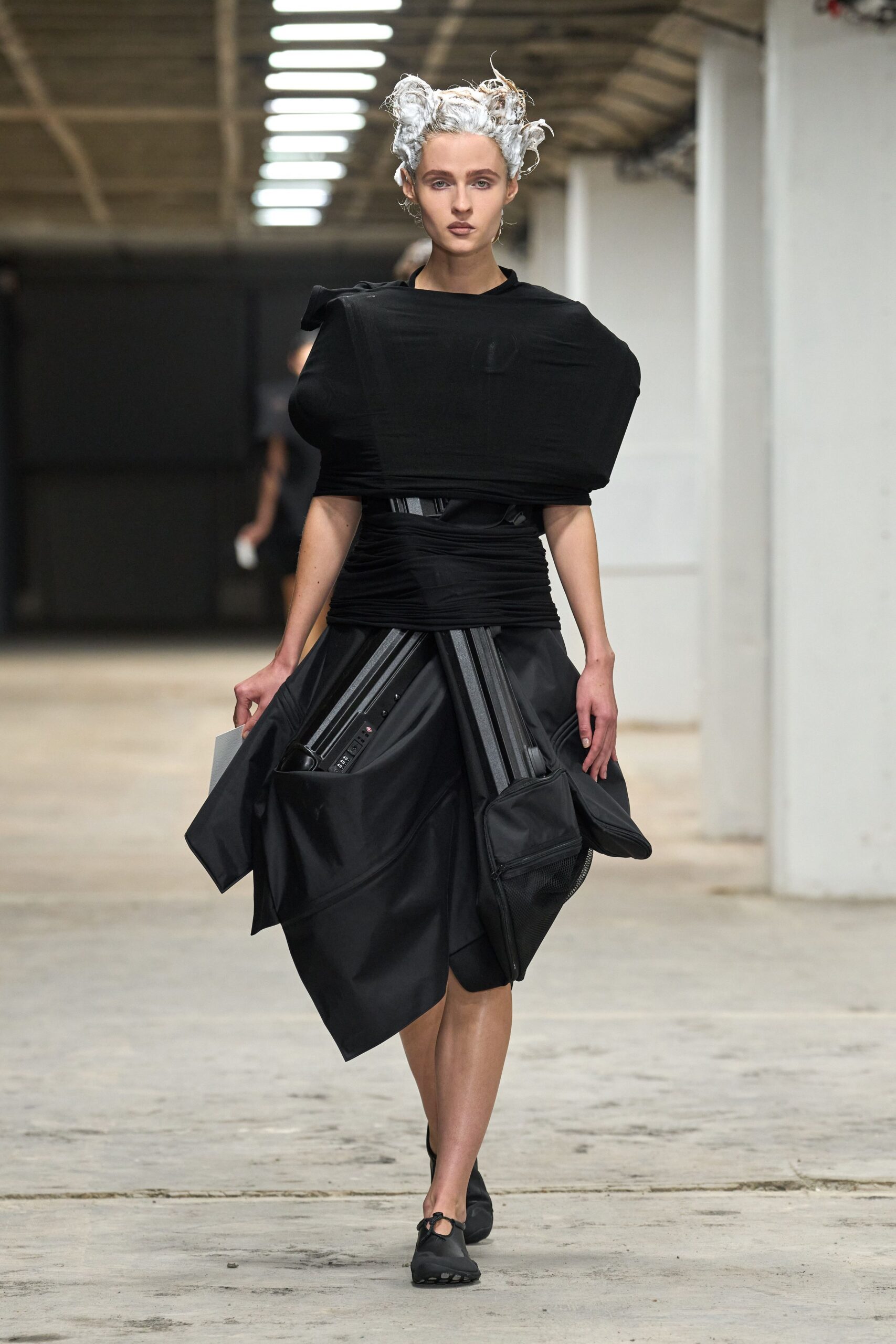 black layered midi dress