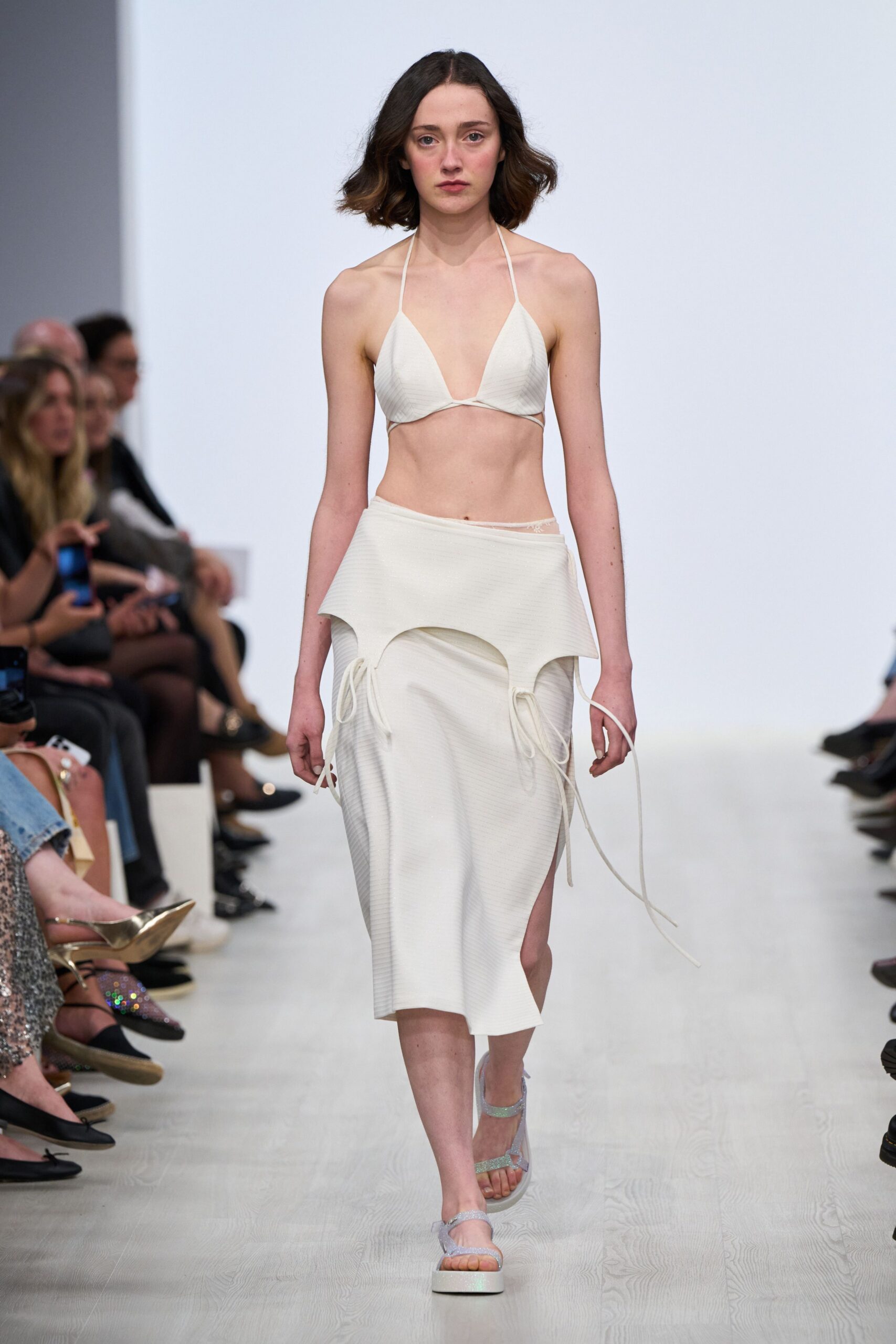 white cotton asymmetric fitted layered skirt