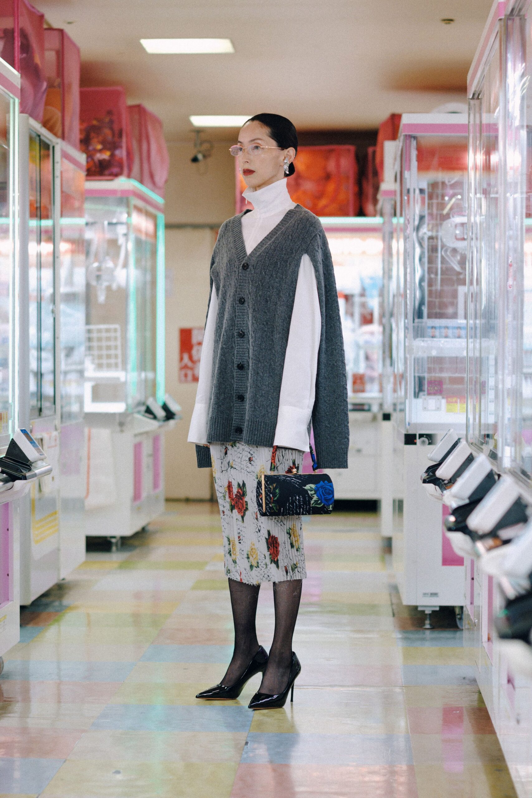 gray wool long-sleeve collared oversized buttoned sweater