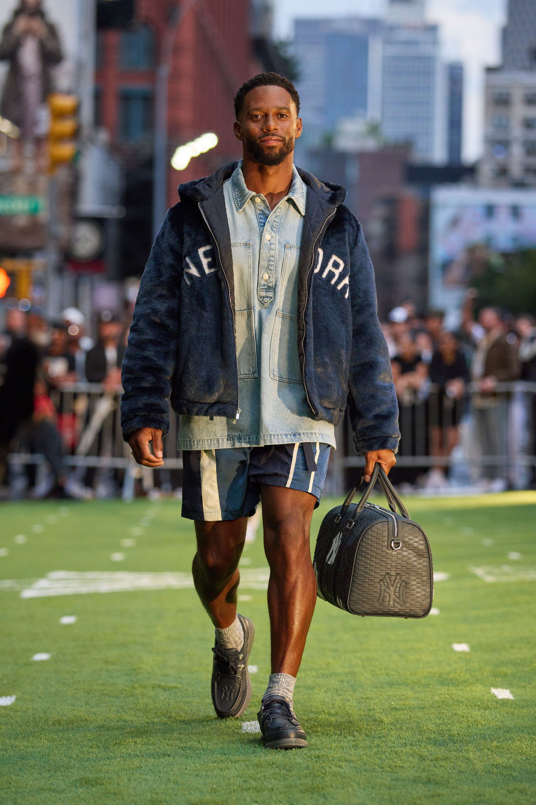 blue denim jacket and shorts