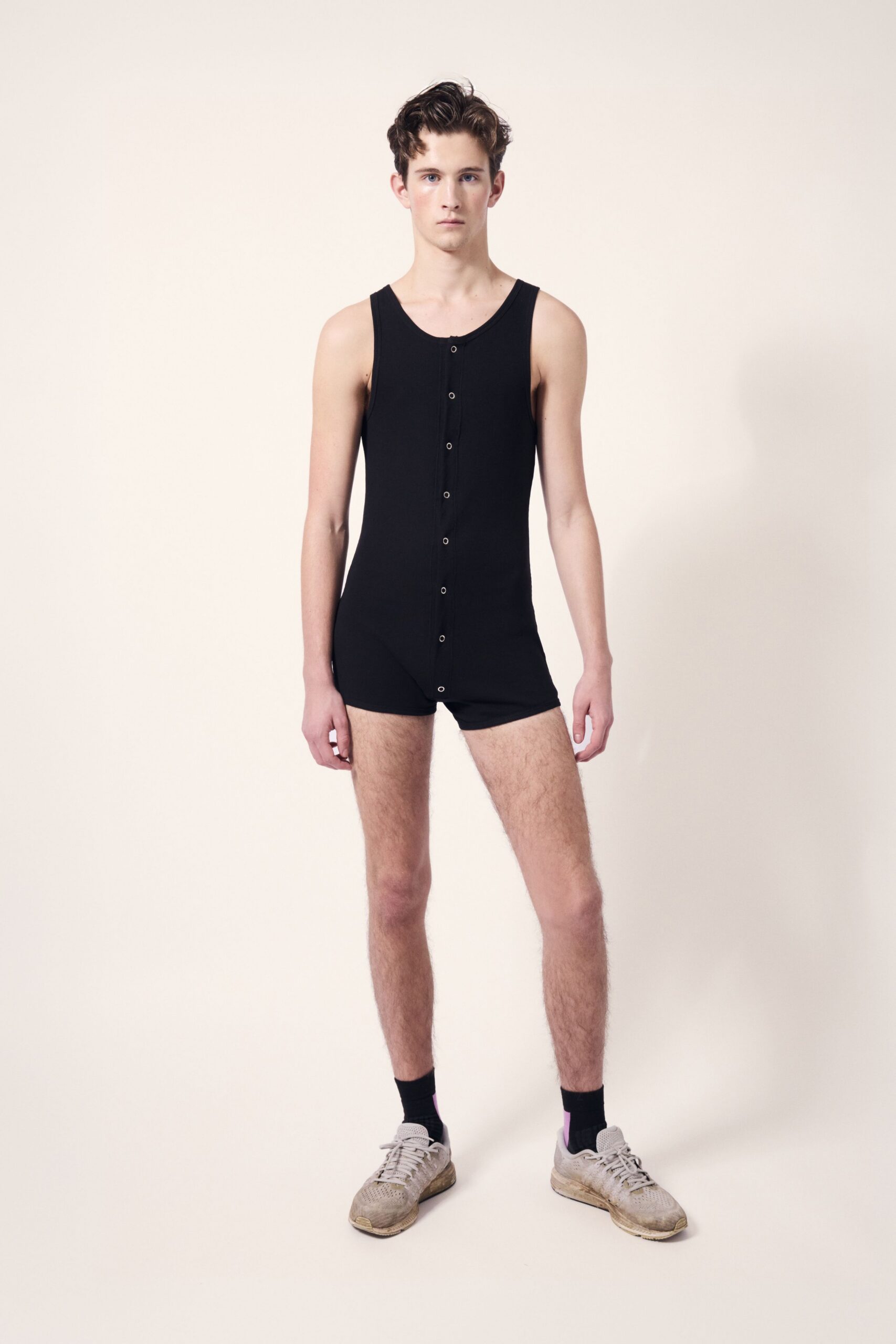 black cotton sleeveless collared fitted buttoned romper