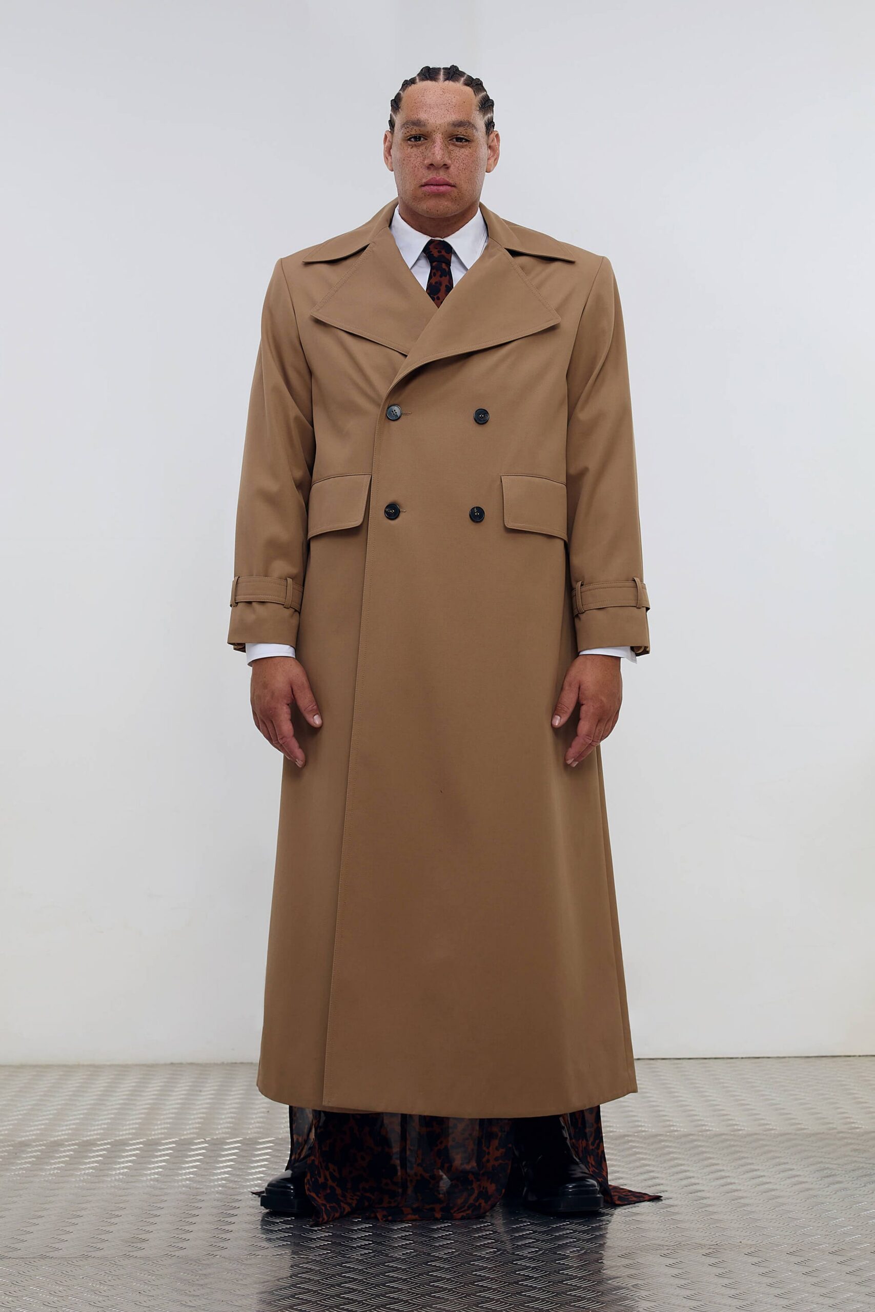 brown structured trench coat