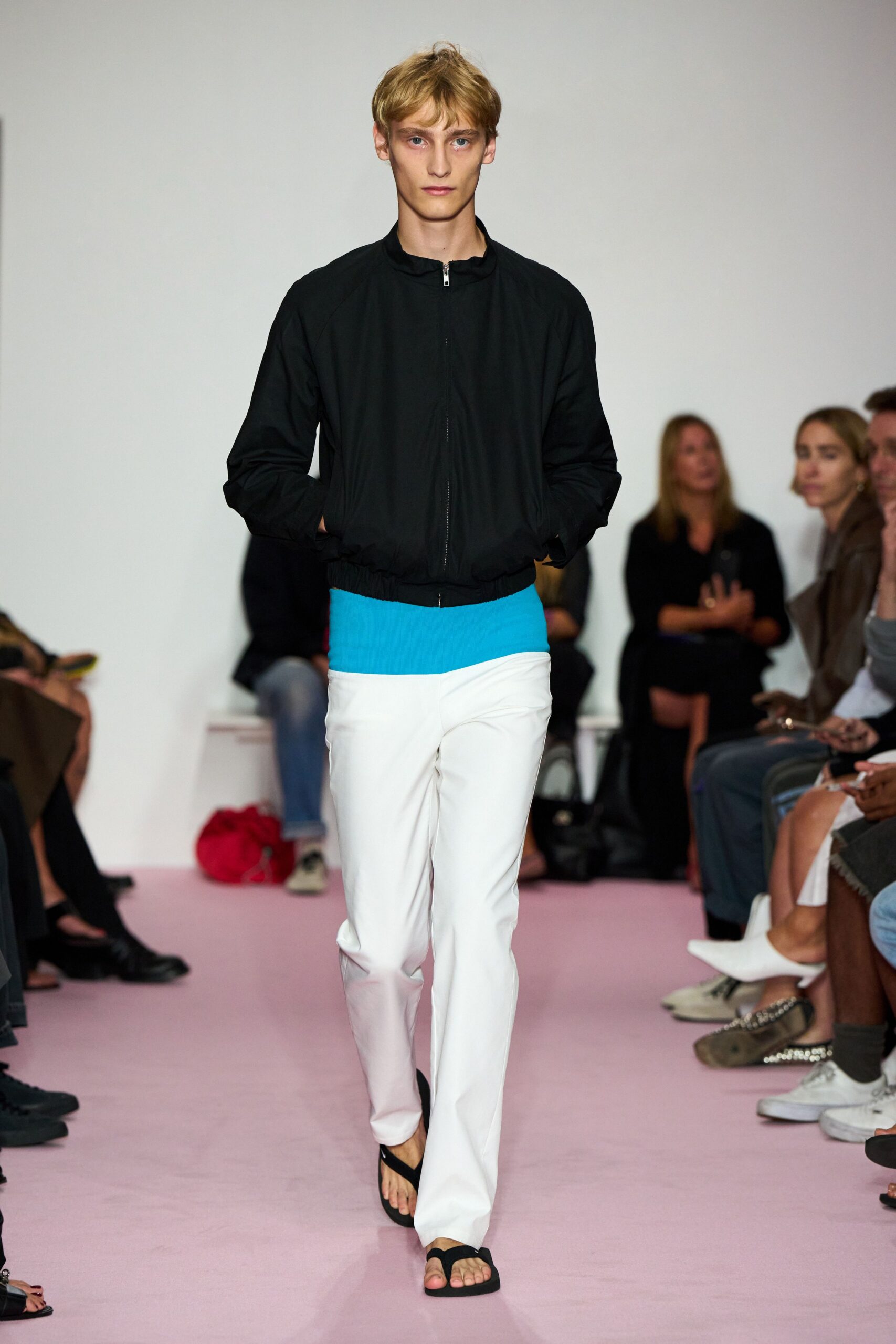 black relaxed jacket with blue top