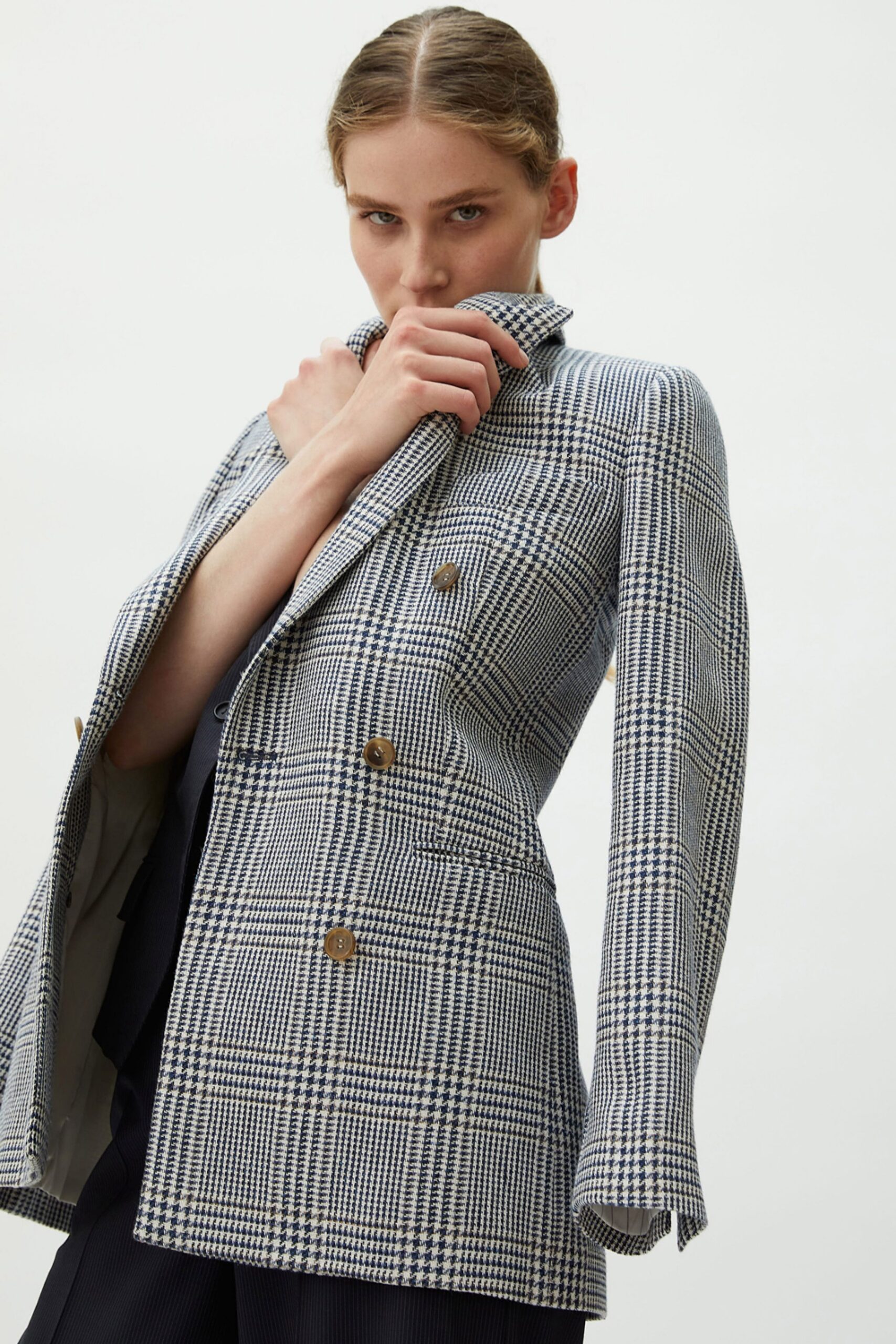 black and white checked blazer