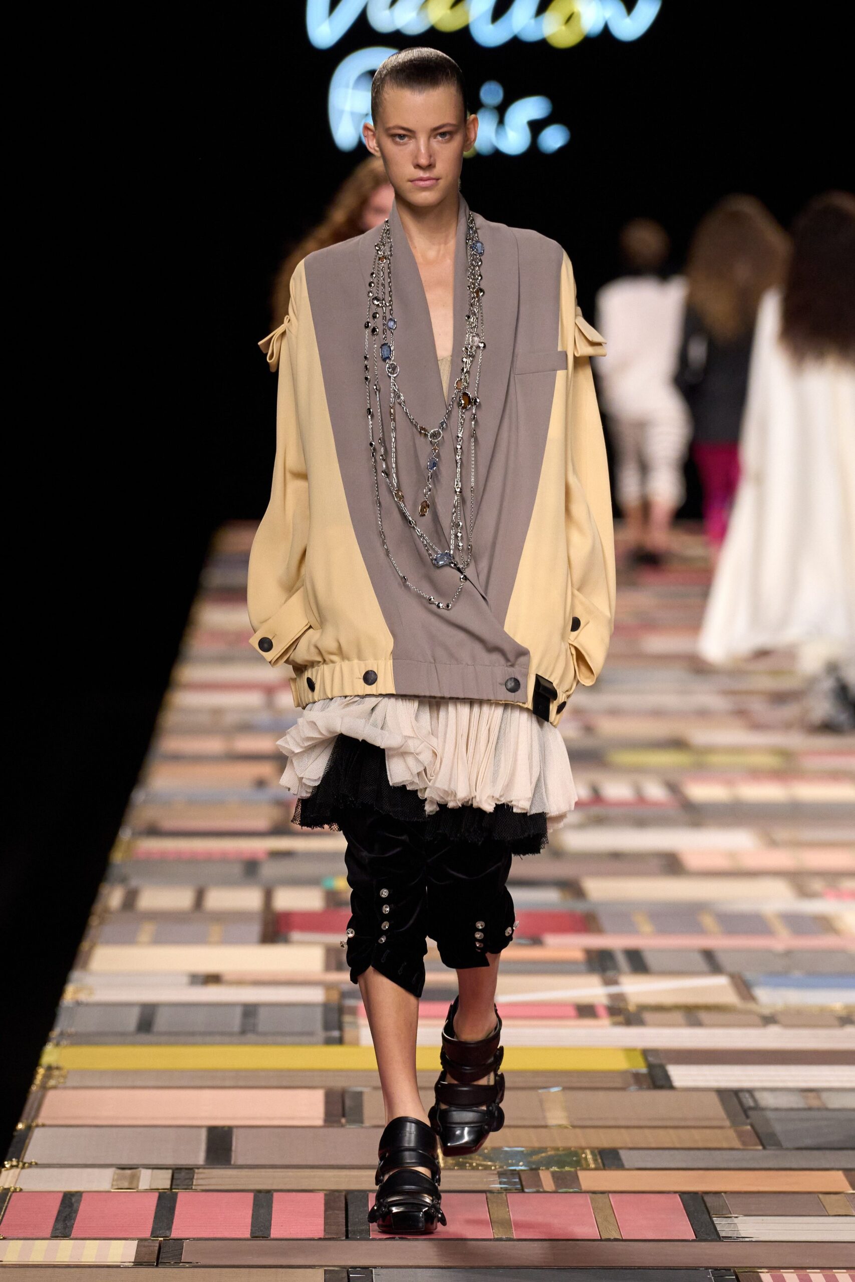 gray cotton long-sleeve oversized layered jacket
